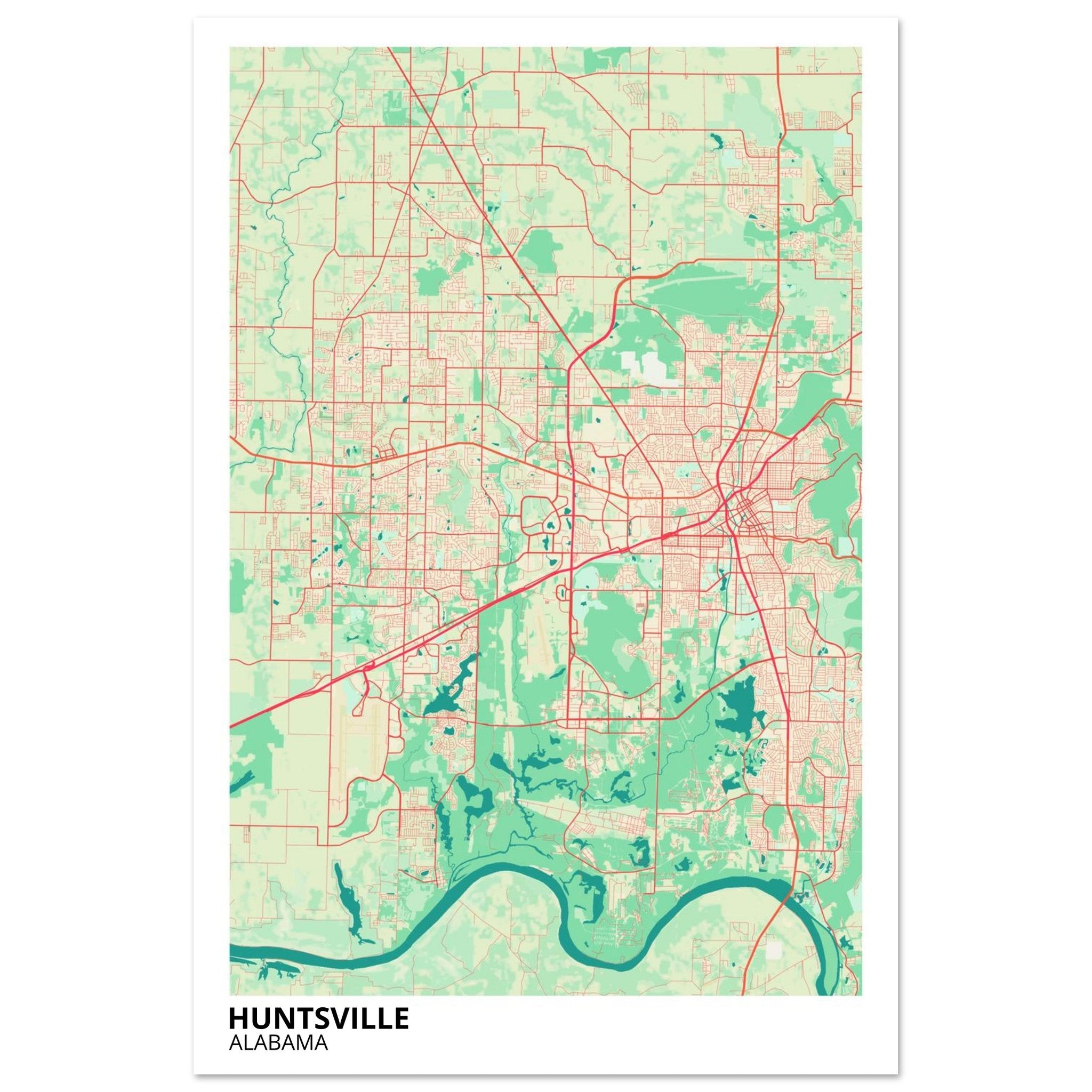 Huntsville Alabama City Map Poster | Custom Map Art Print - Ink And Atlas