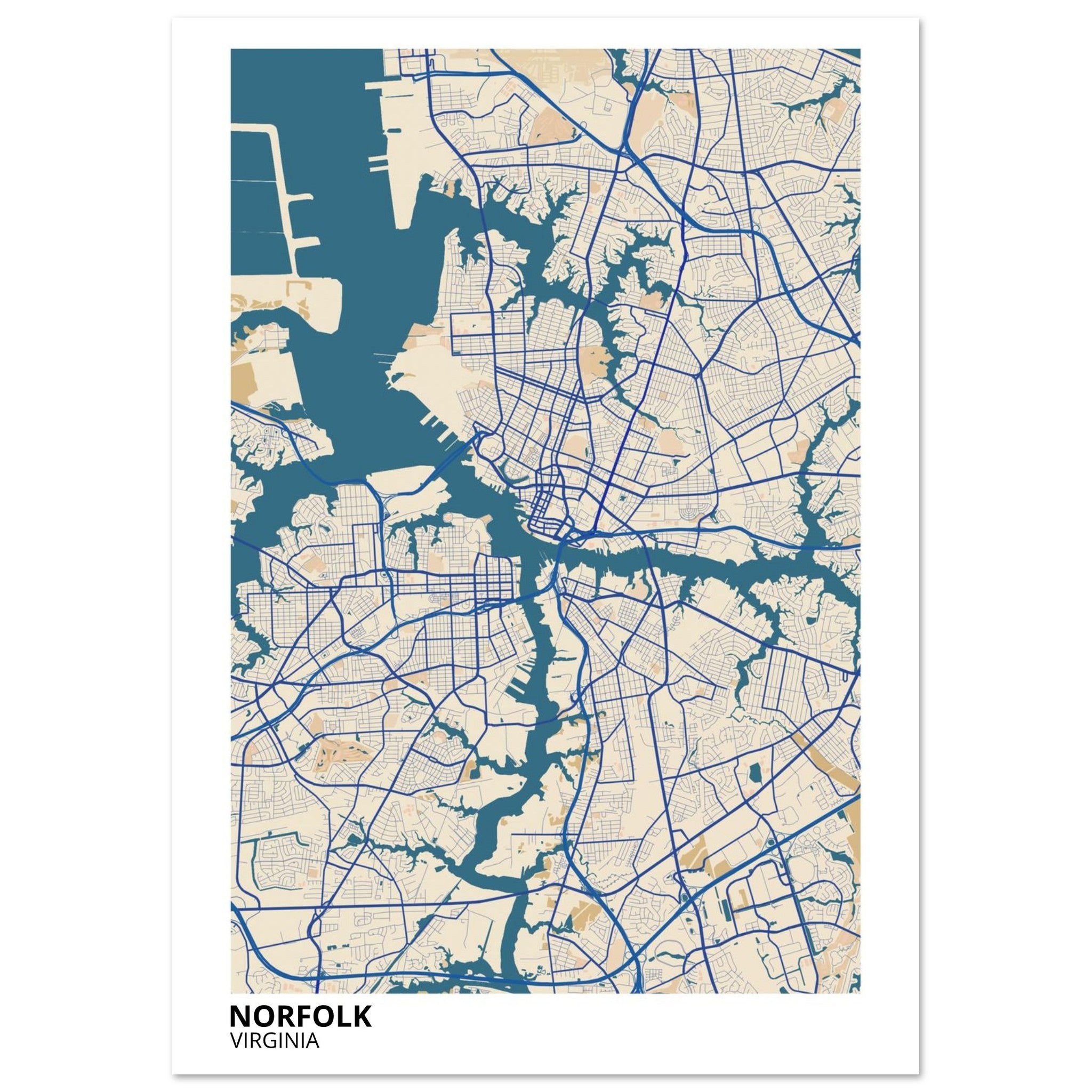 Norfolk Virginia City Map Poster | Custom Map Art Print - Ink And Atlas