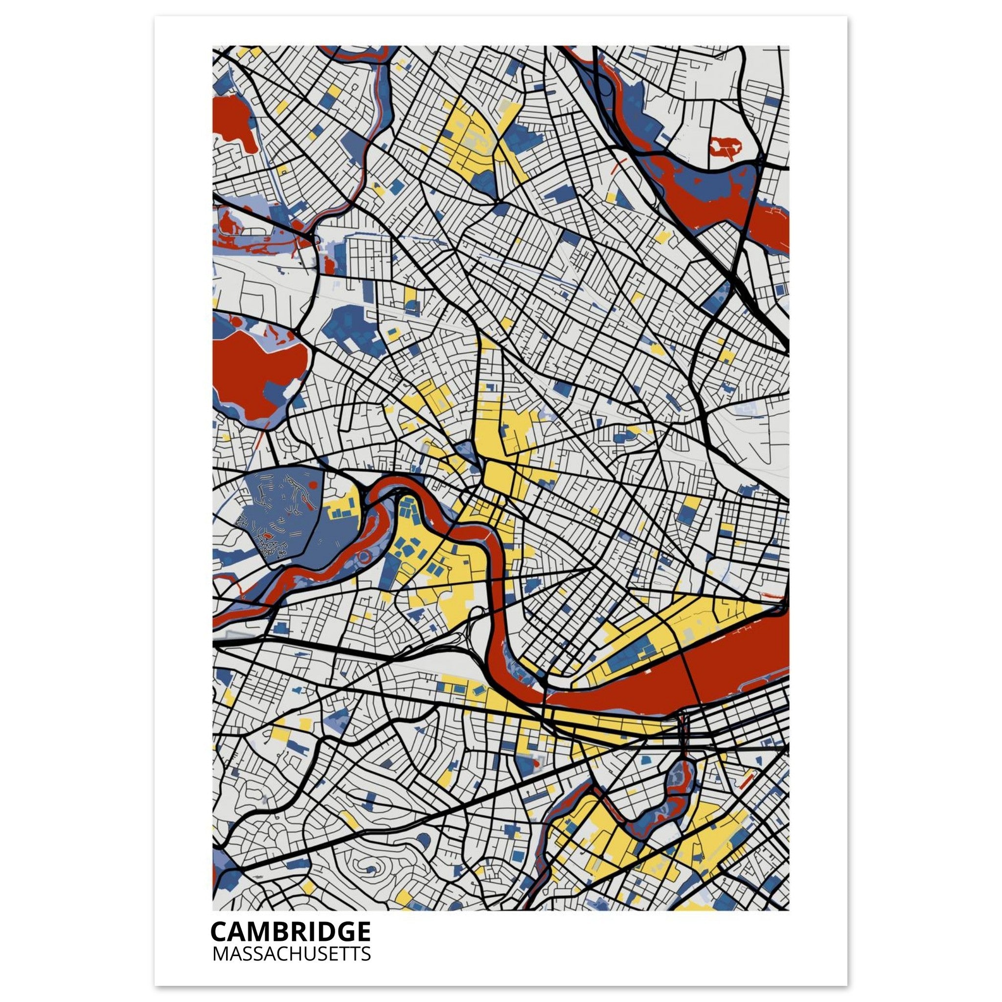 Cambridge Massachusetts City Map Poster | Custom Map Art Print - Ink And Atlas