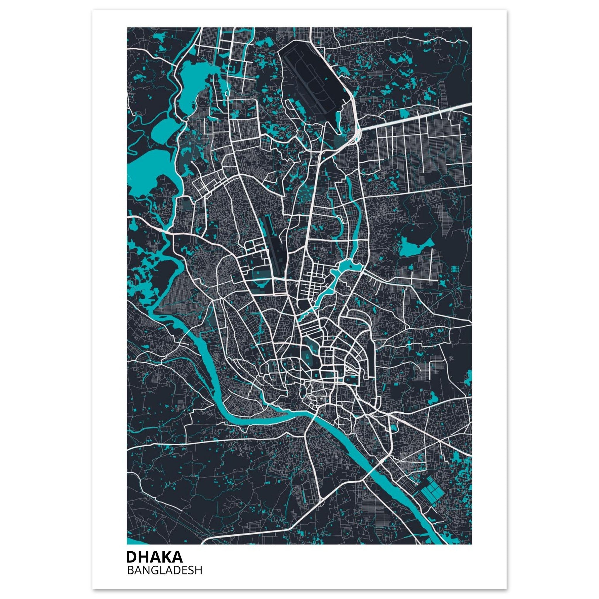 dhaka bangladesh map poster print