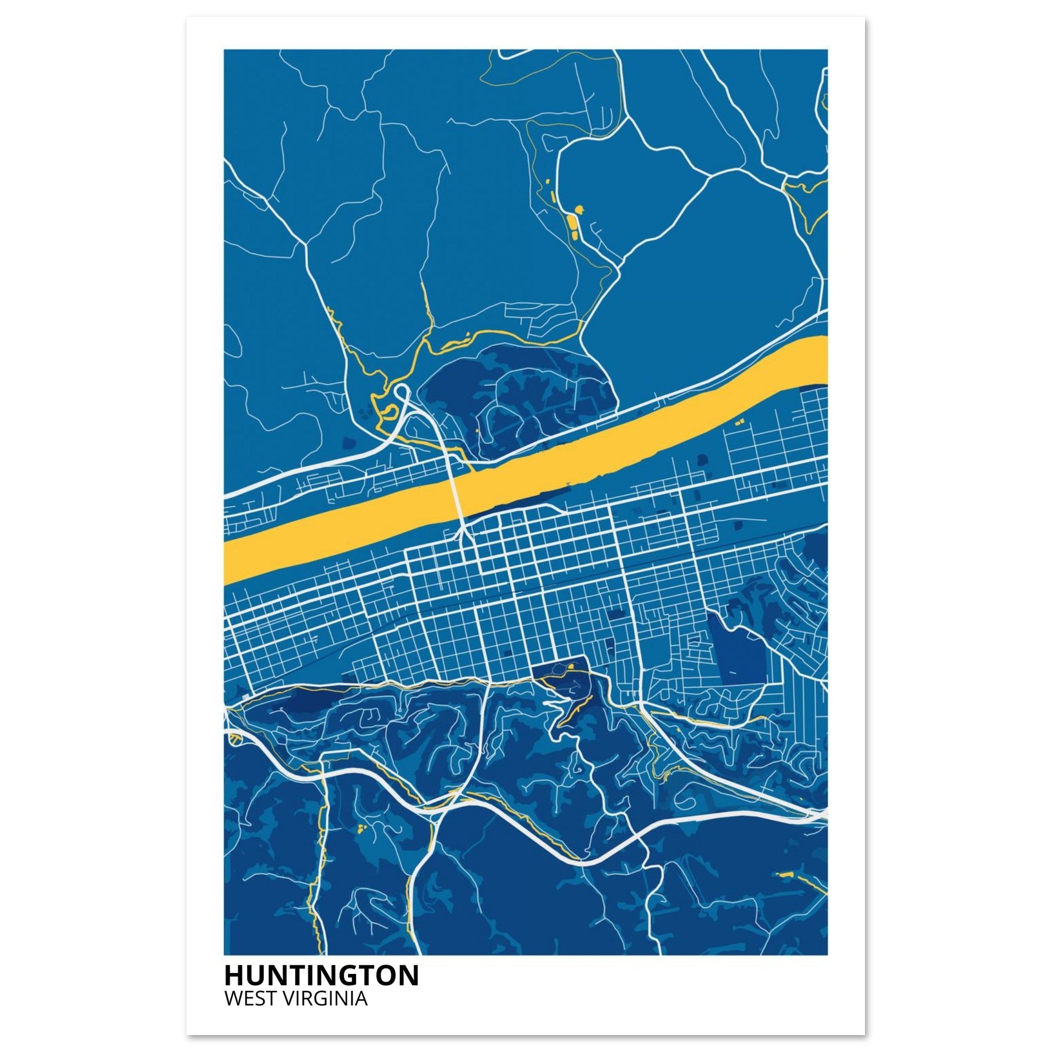 Huntington West Virginia City Map Poster | Custom Map Art Print - Ink And Atlas
