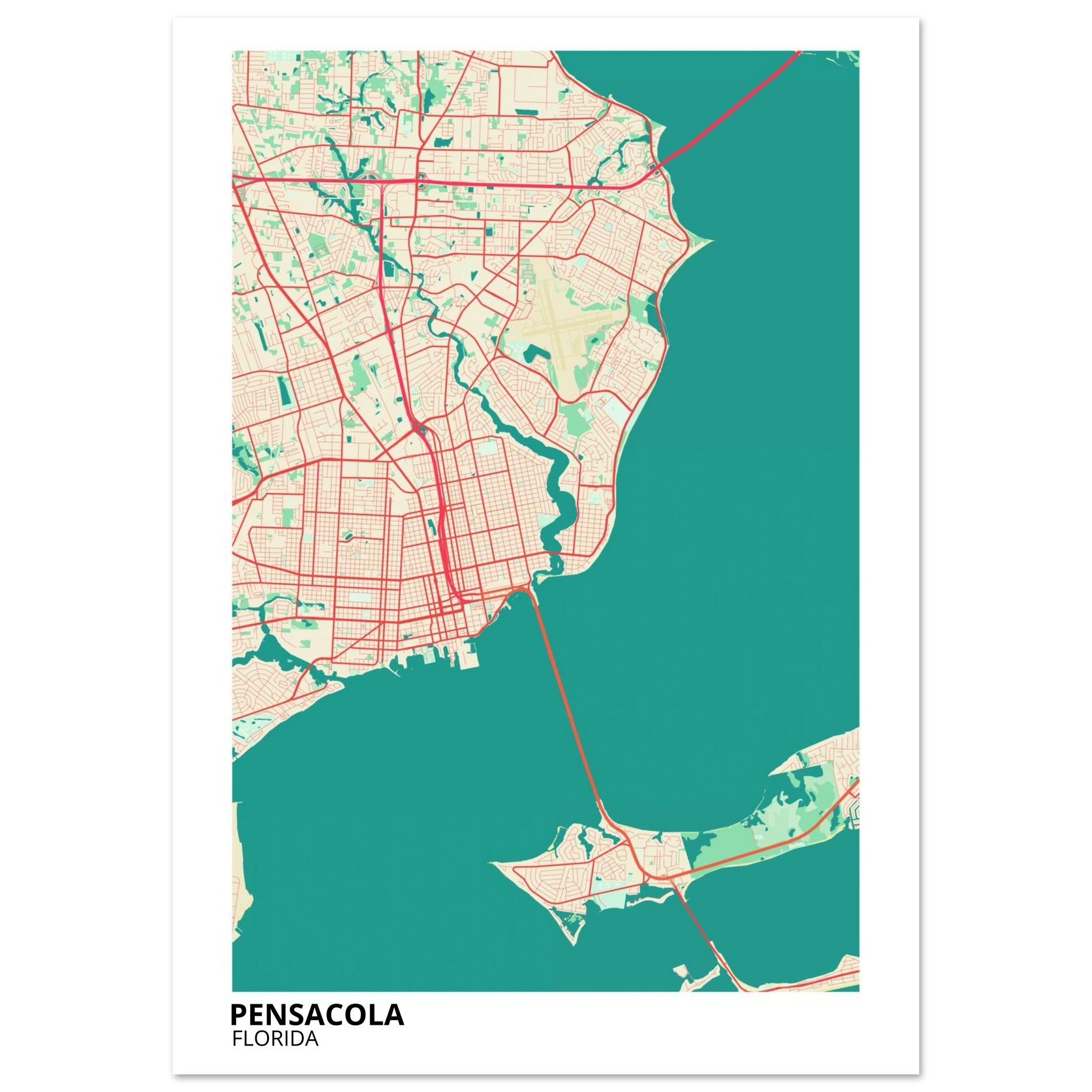 Pensacola Florida City Map Poster | Custom Map Art Print - Ink And Atlas