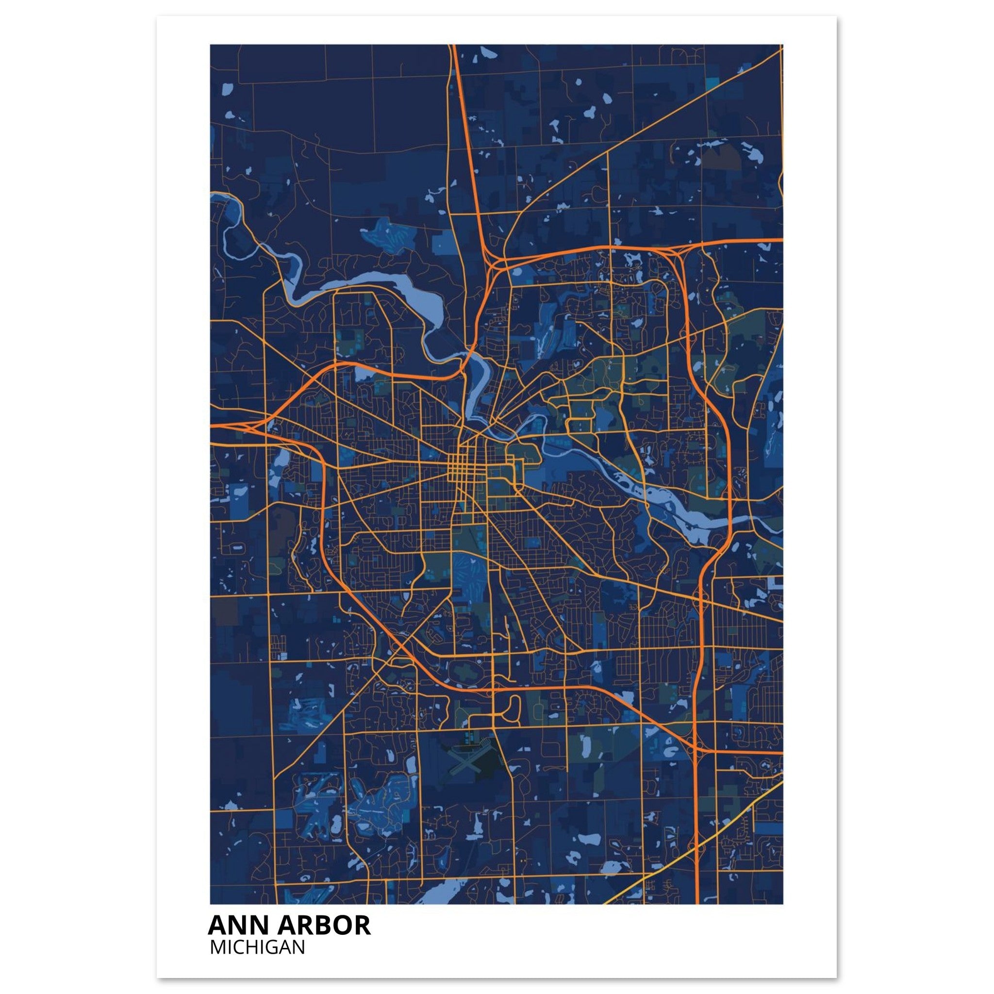 Ann Arbor Michigan City Map Poster | Custom Map Art Print - Ink And Atlas