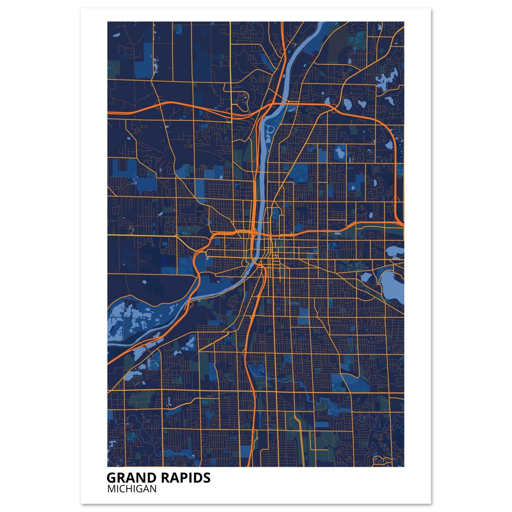 grand rapids map poster print