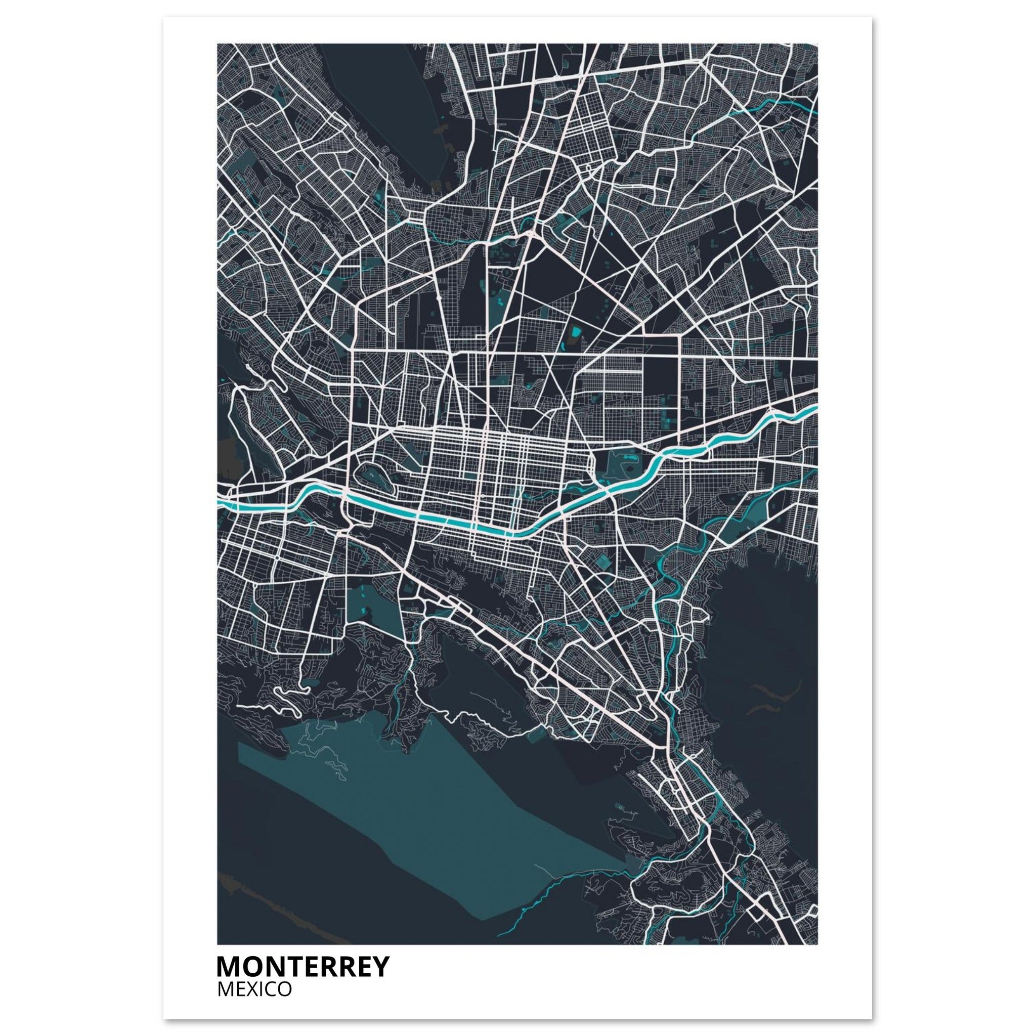 Monterrey Mexico City Map Poster | Custom Map Art Print - Ink And Atlas