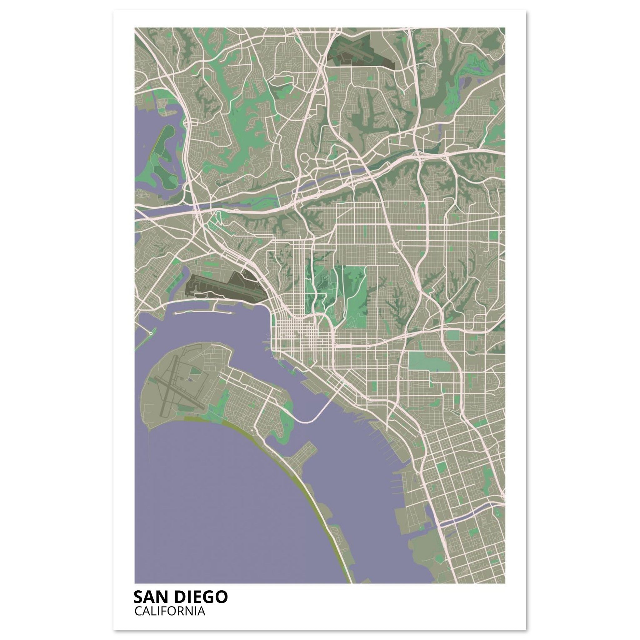san diego map poster print