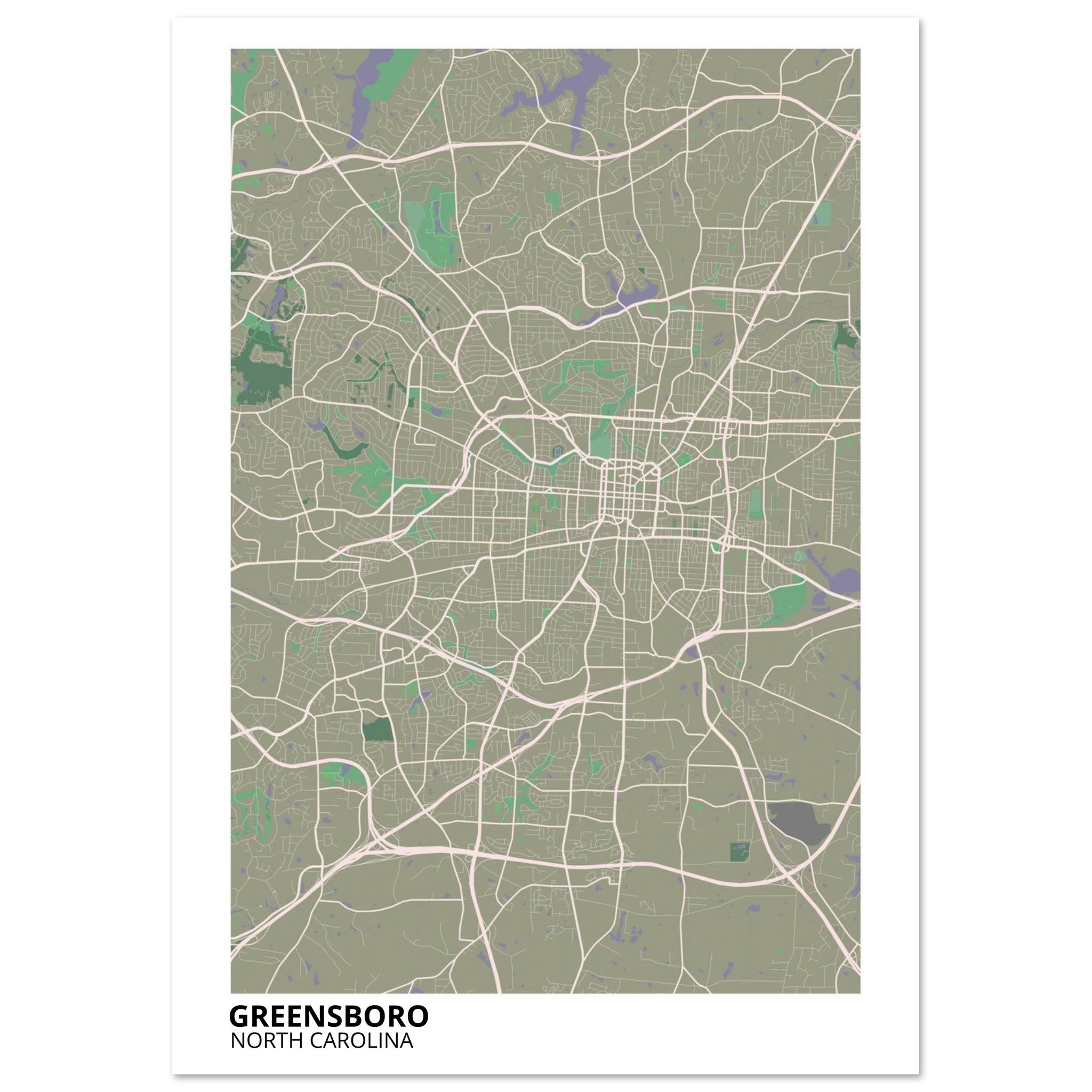 Greensboro North Carolina City Map Poster | Custom Map Art Print - Ink And Atlas
