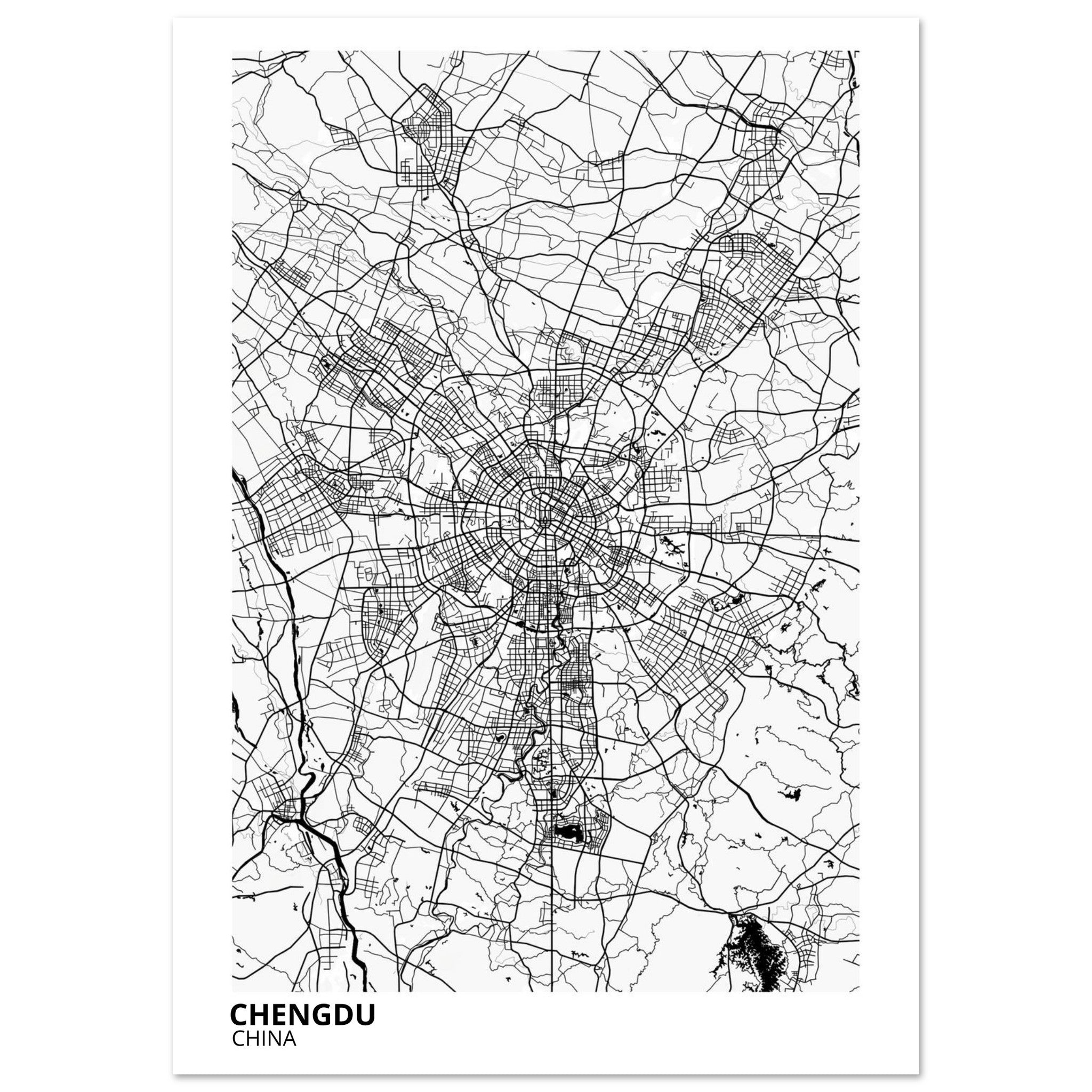 chengdu china map poster print