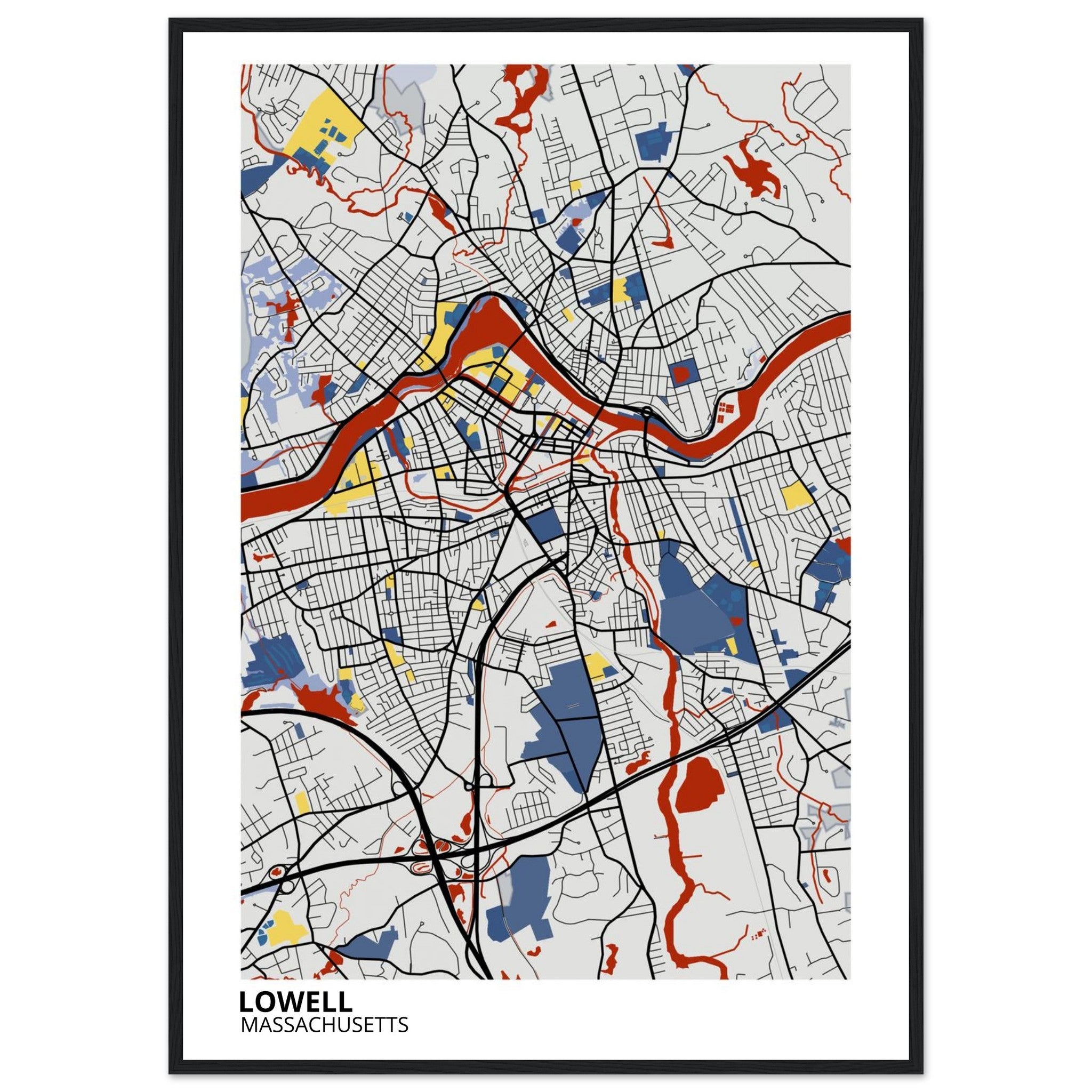 Lowell Massachusetts City Map Poster | Custom Map Art Print - Ink And Atlas