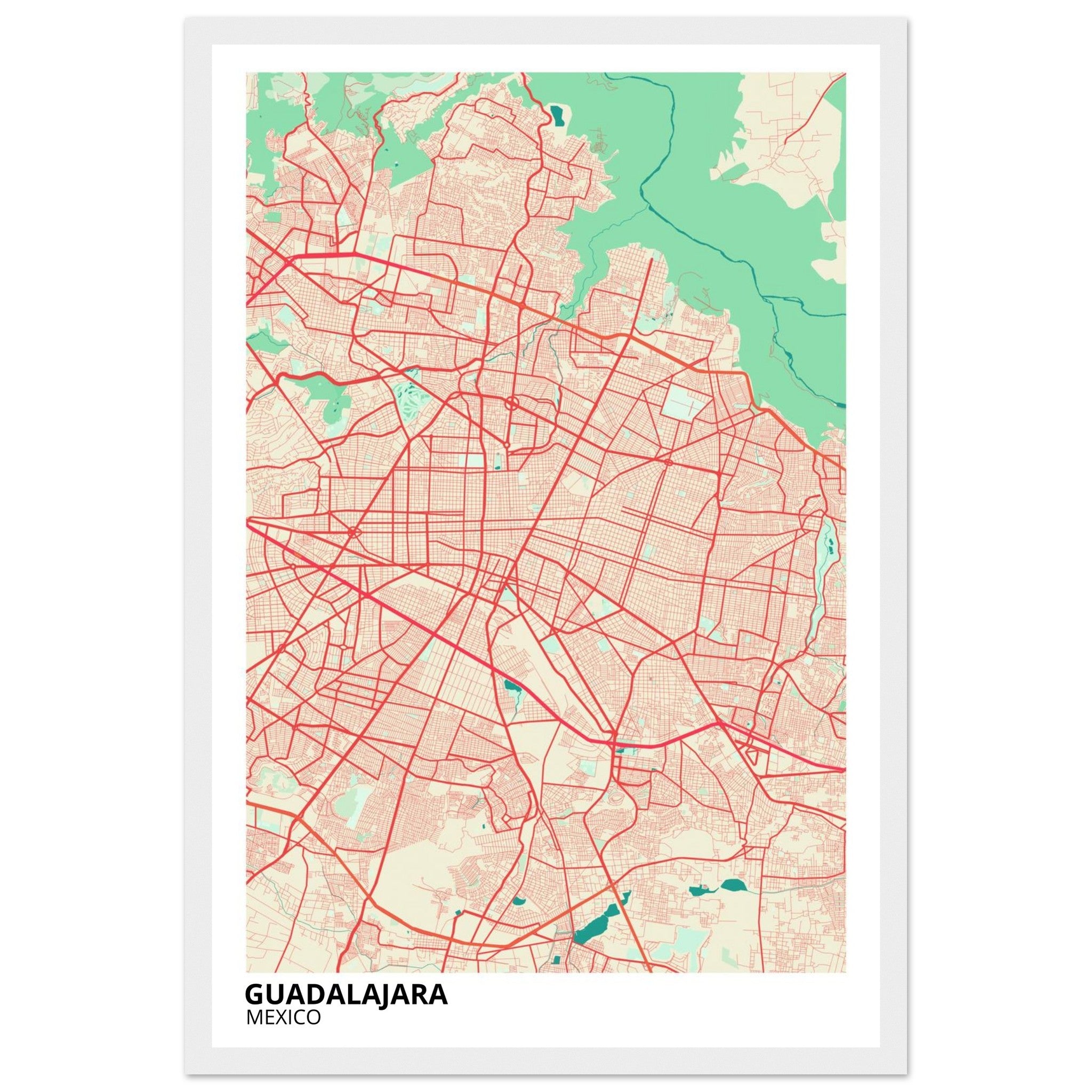 Guadalajara Mexico City Map Poster | Custom Map Art Print - Ink And Atlas
