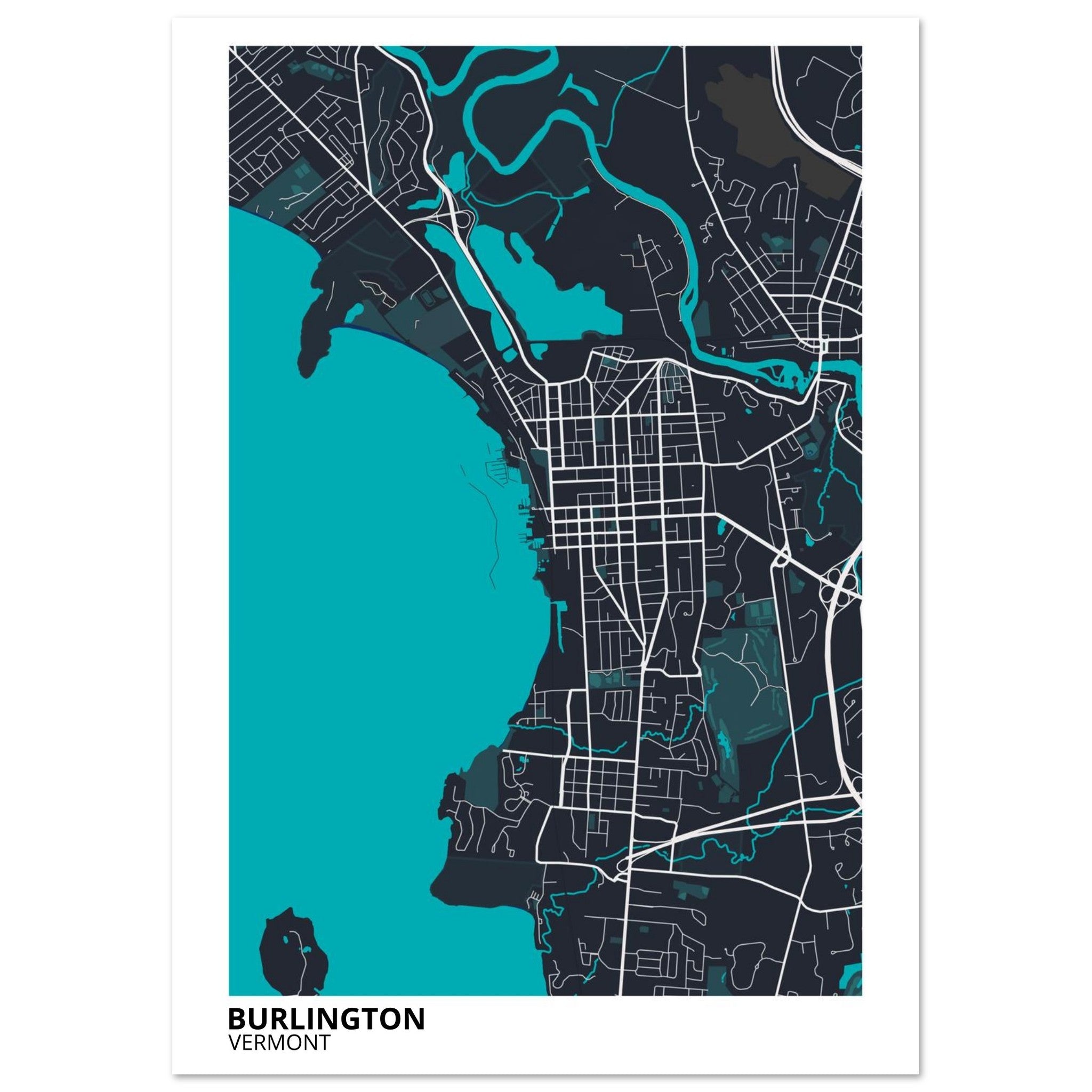 Burlington Vermont City Map Poster | Custom Map Art Print - Ink And Atlas