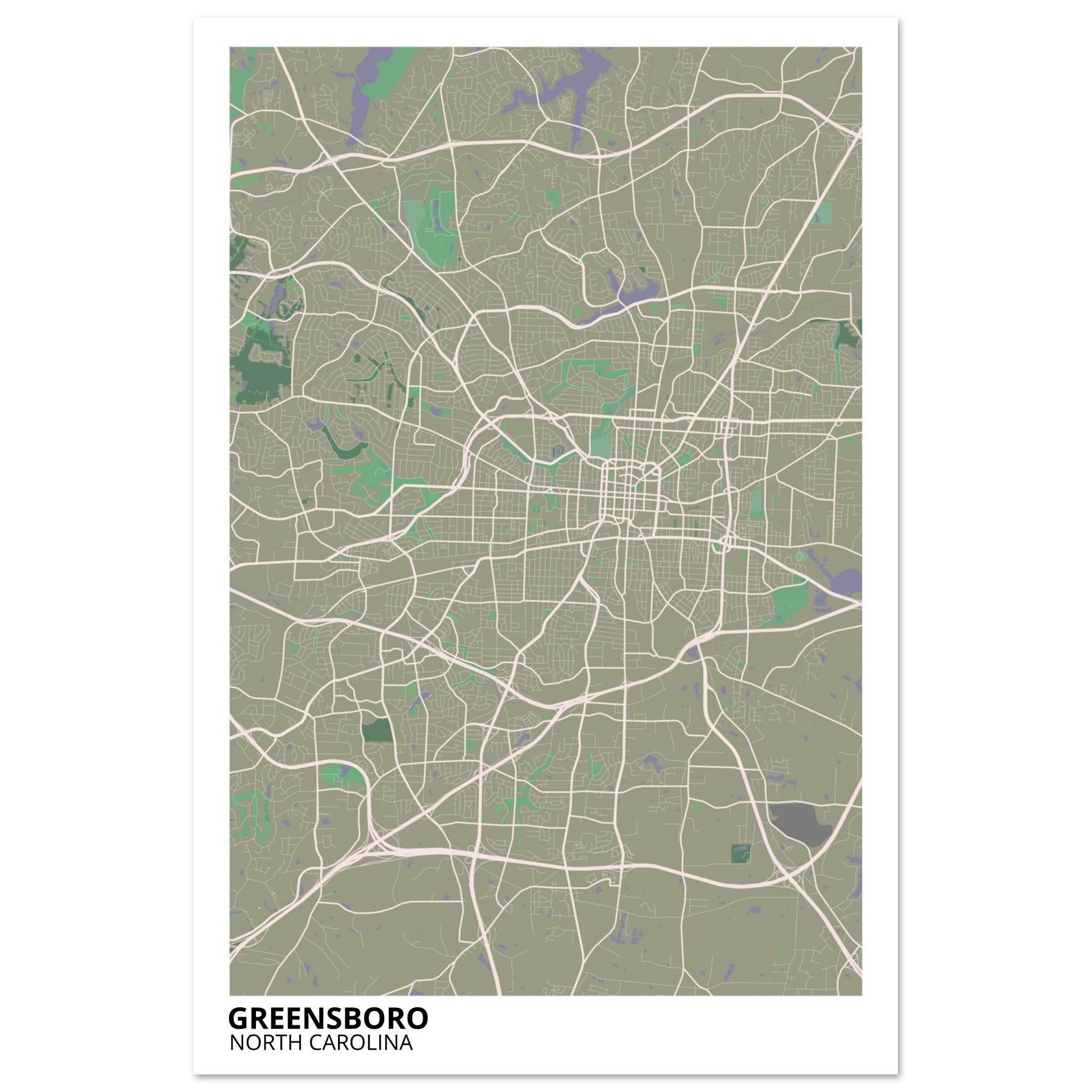 Greensboro North Carolina City Map Poster | Custom Map Art Print - Ink And Atlas