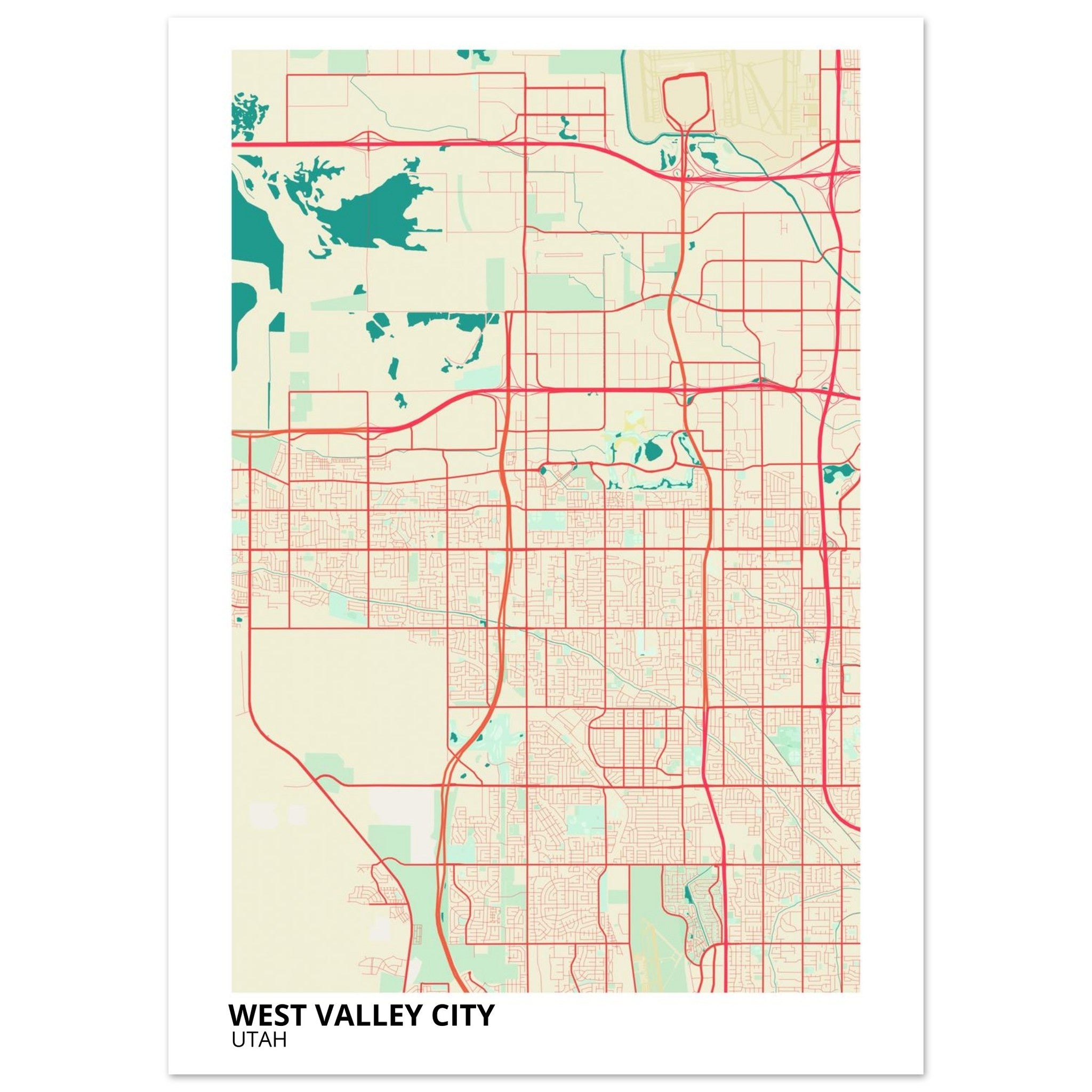 West Valley City Utah City Map Poster | Custom Map Art Print - Ink And Atlas