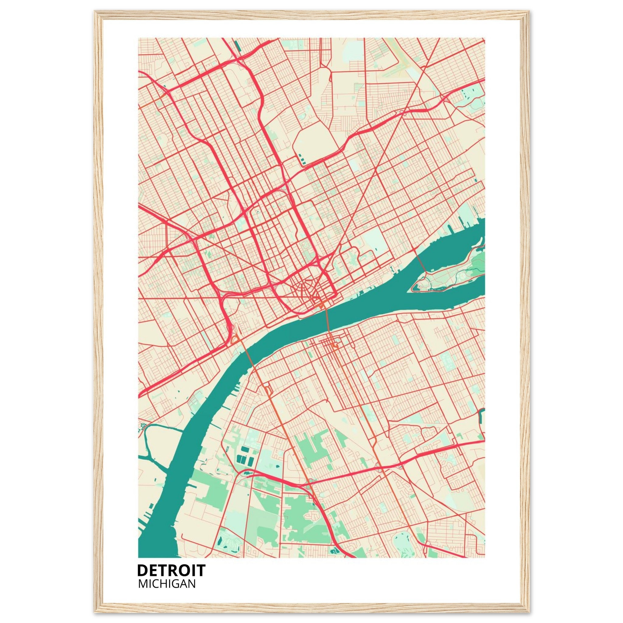 detroit map poster print