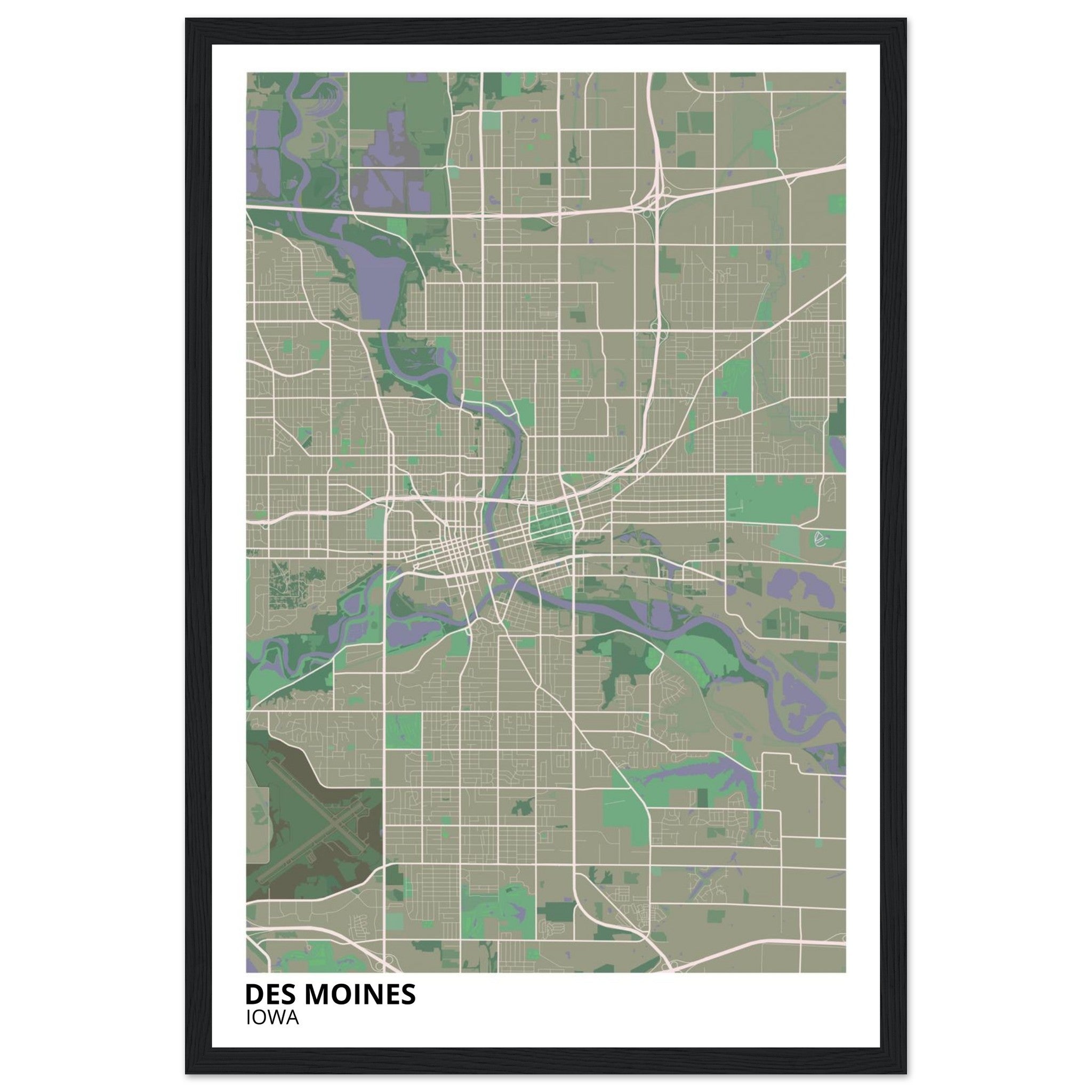 des moines map poster print