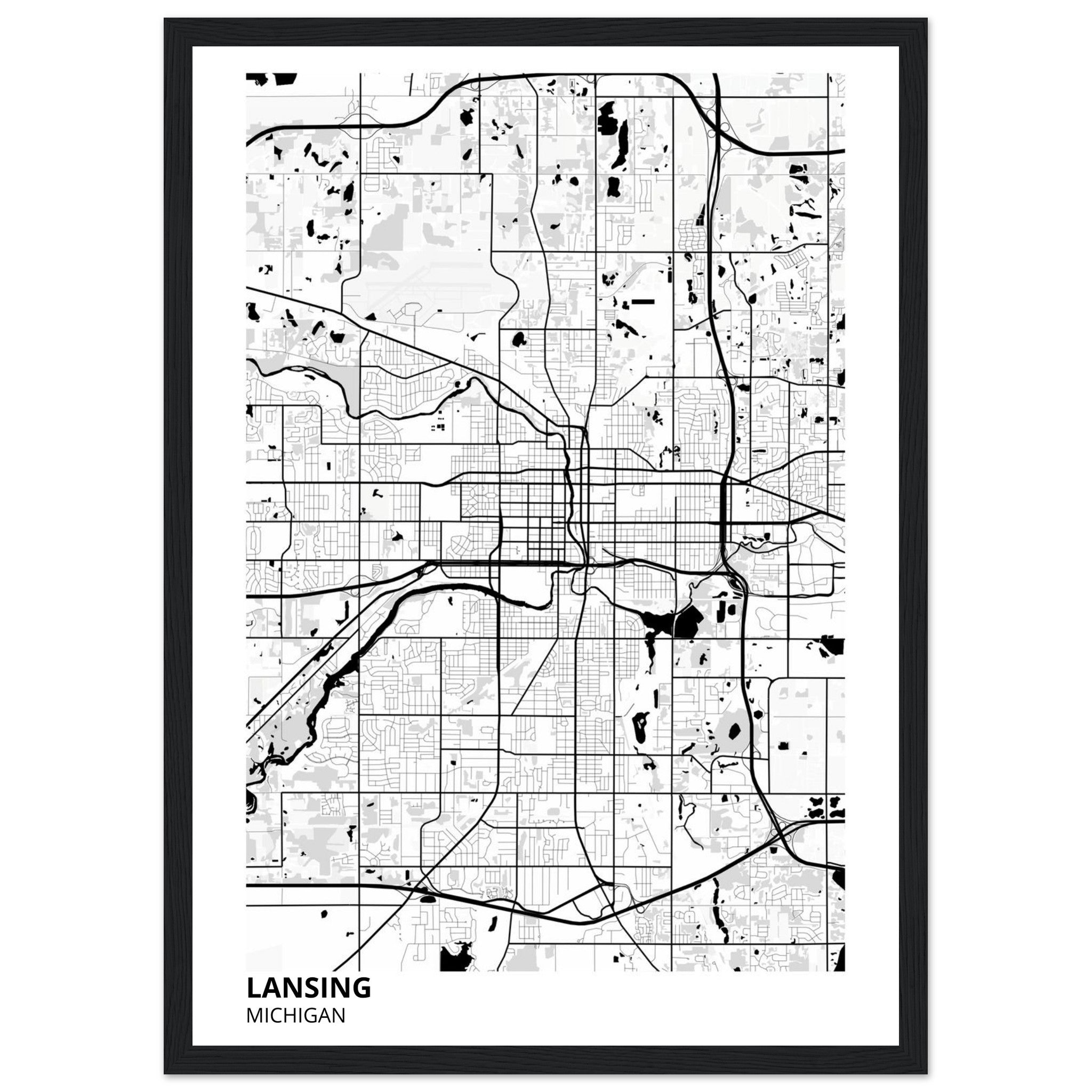 lansing map poster print