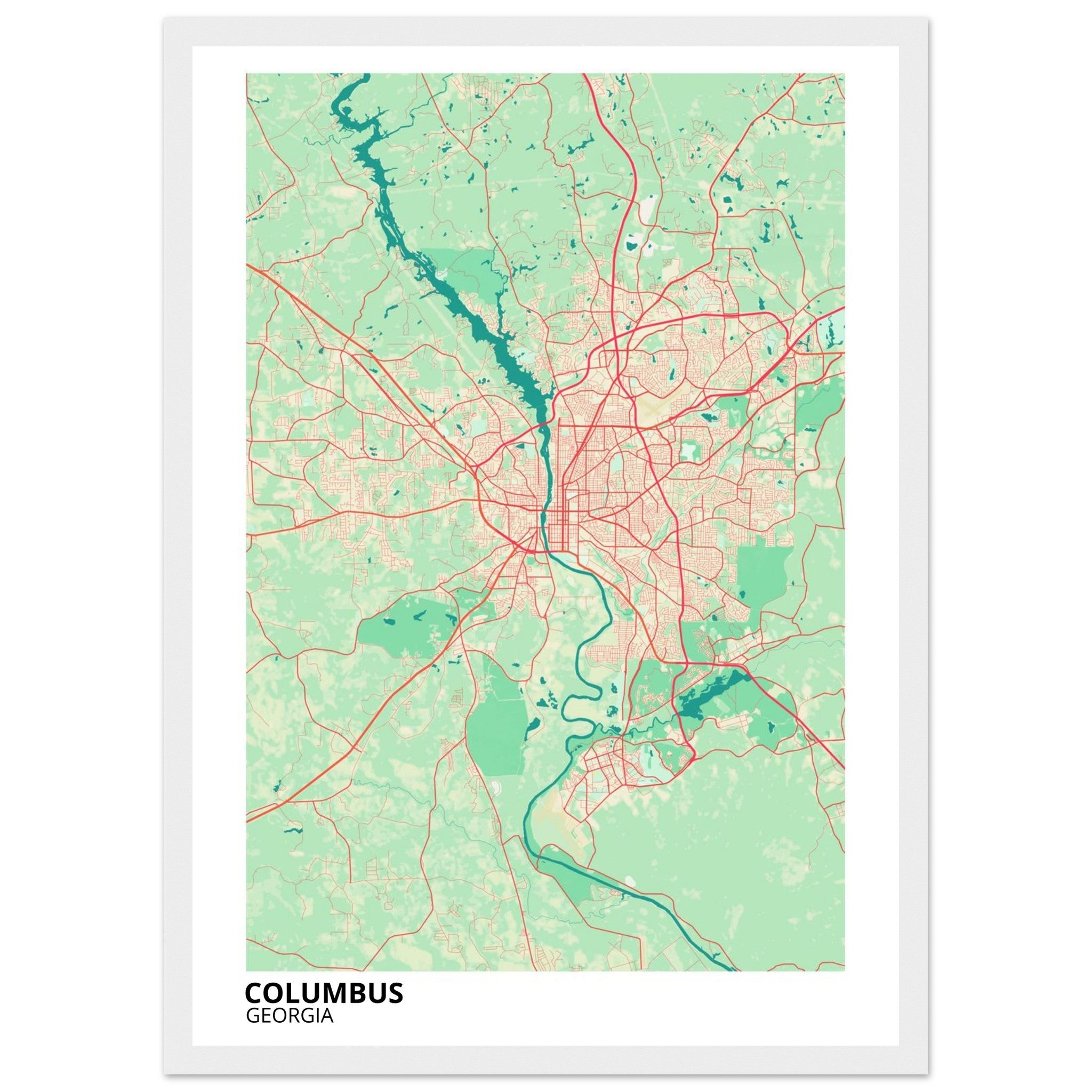 Columbus Georgia City Map Poster | Custom Map Art Print - Ink And Atlas