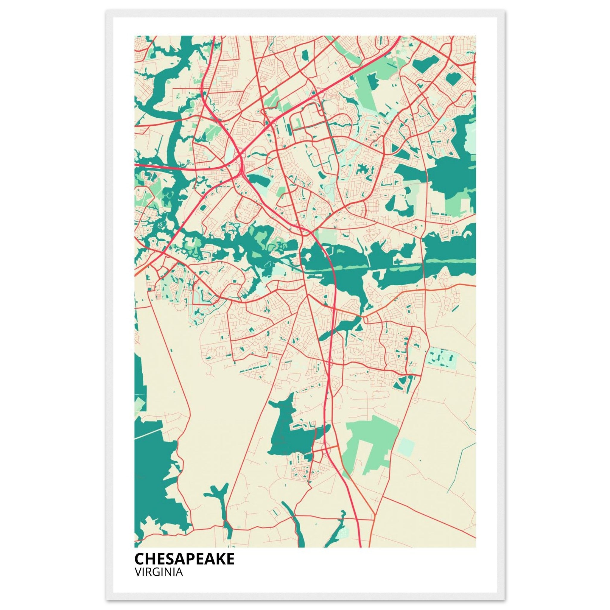 Chesapeake Virginia City Map Poster | Custom Map Art Print - Ink And Atlas