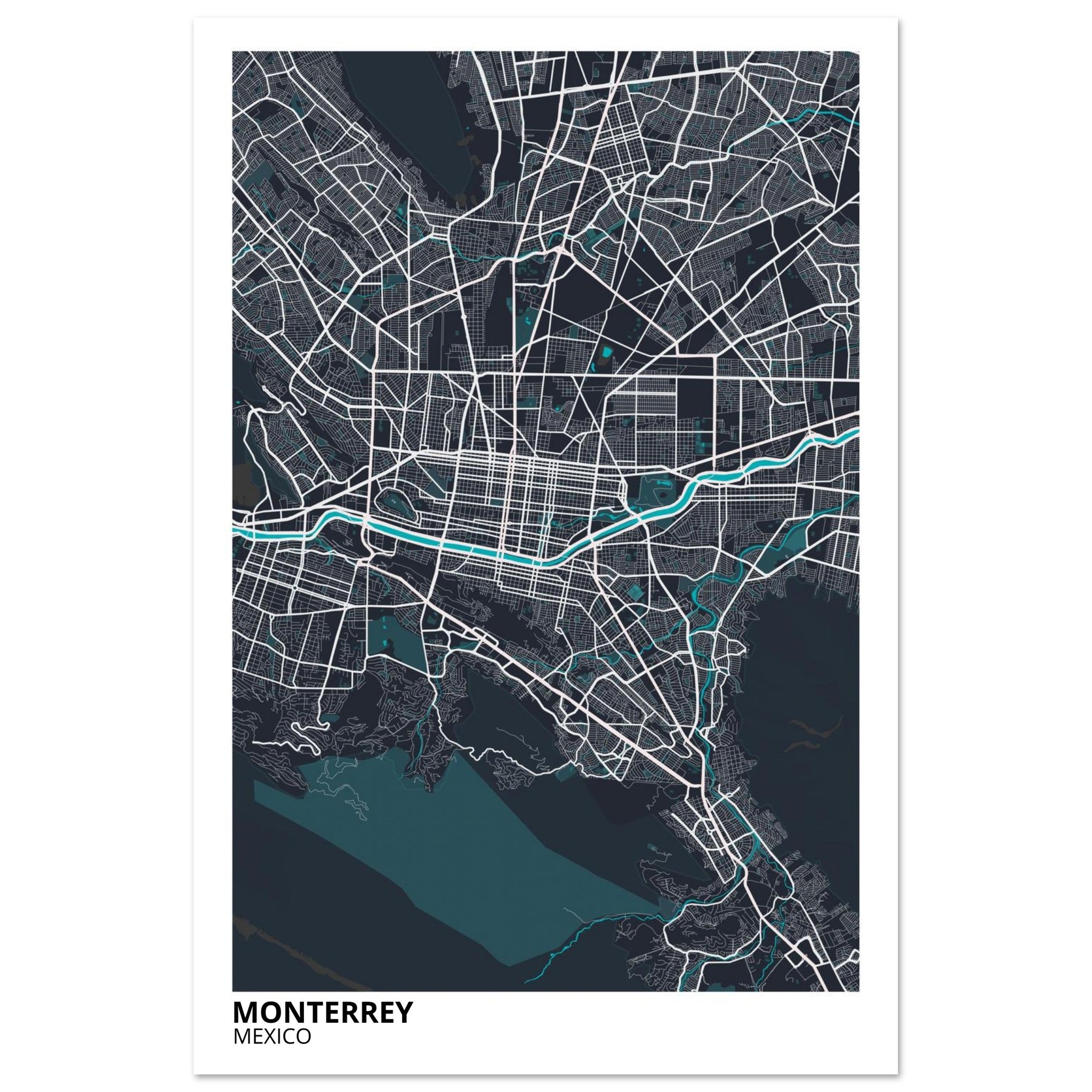 Monterrey Mexico City Map Poster | Custom Map Art Print - Ink And Atlas