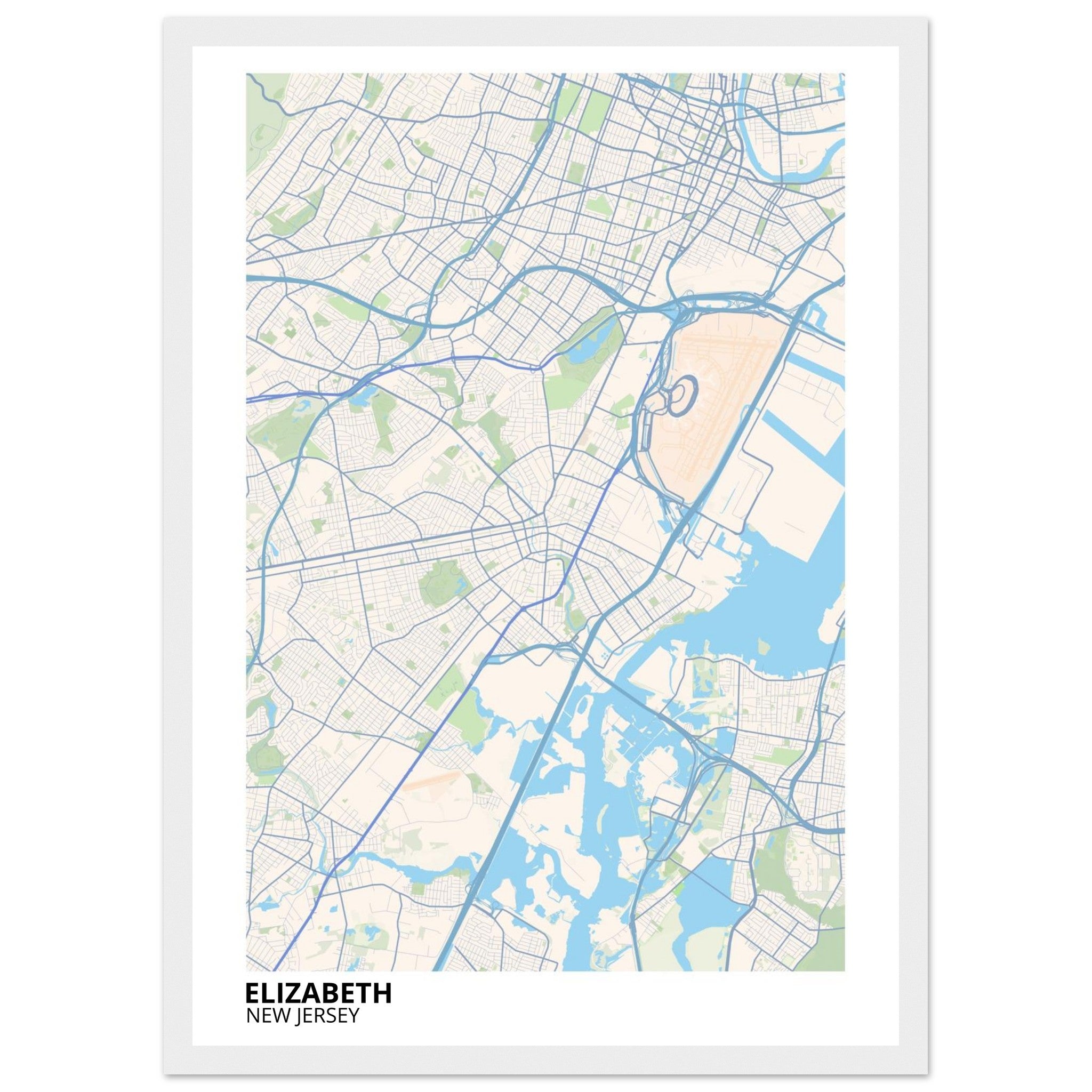 Elizabeth New Jersey City Map Poster | Custom Map Art Print - Ink And Atlas