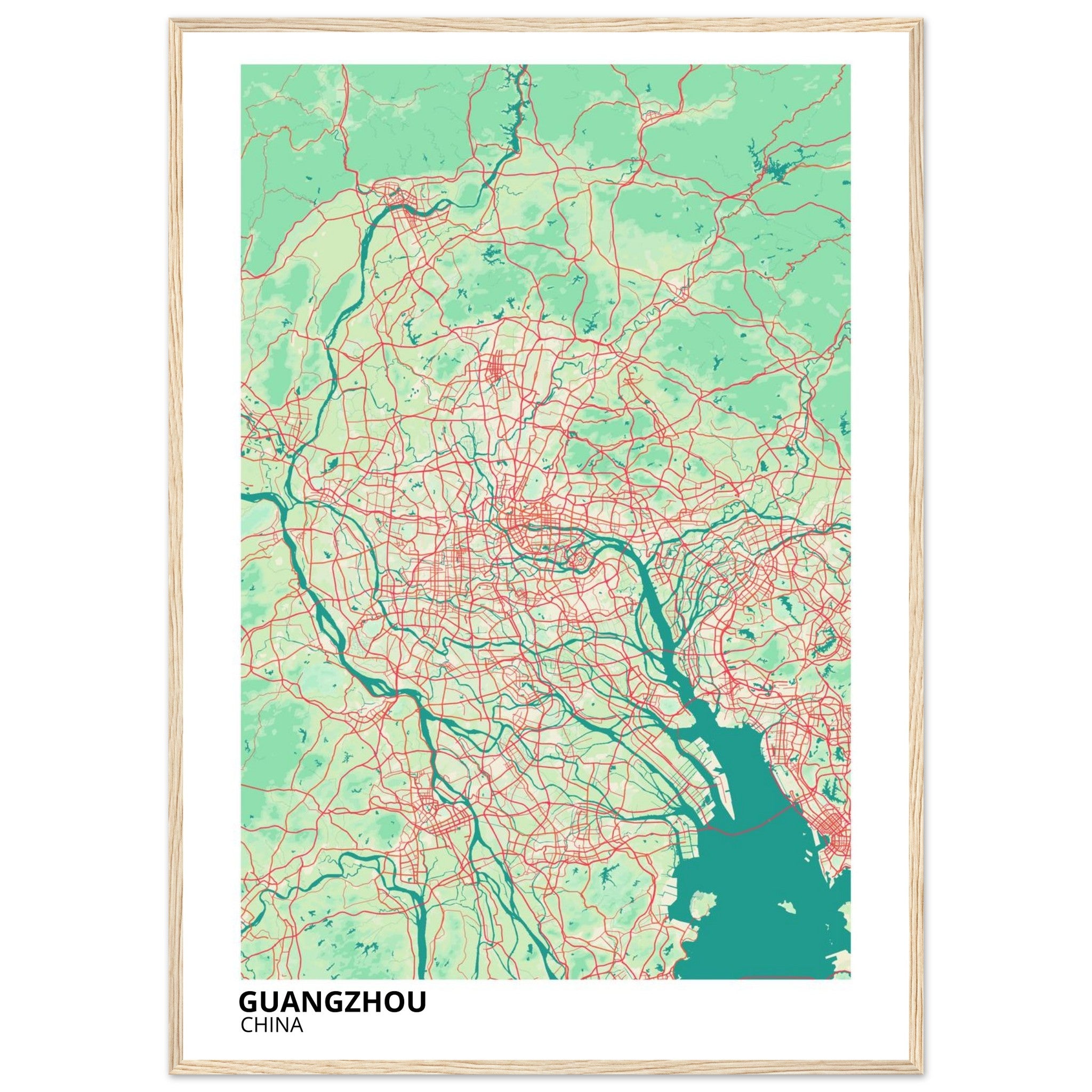guangzhou china map poster print