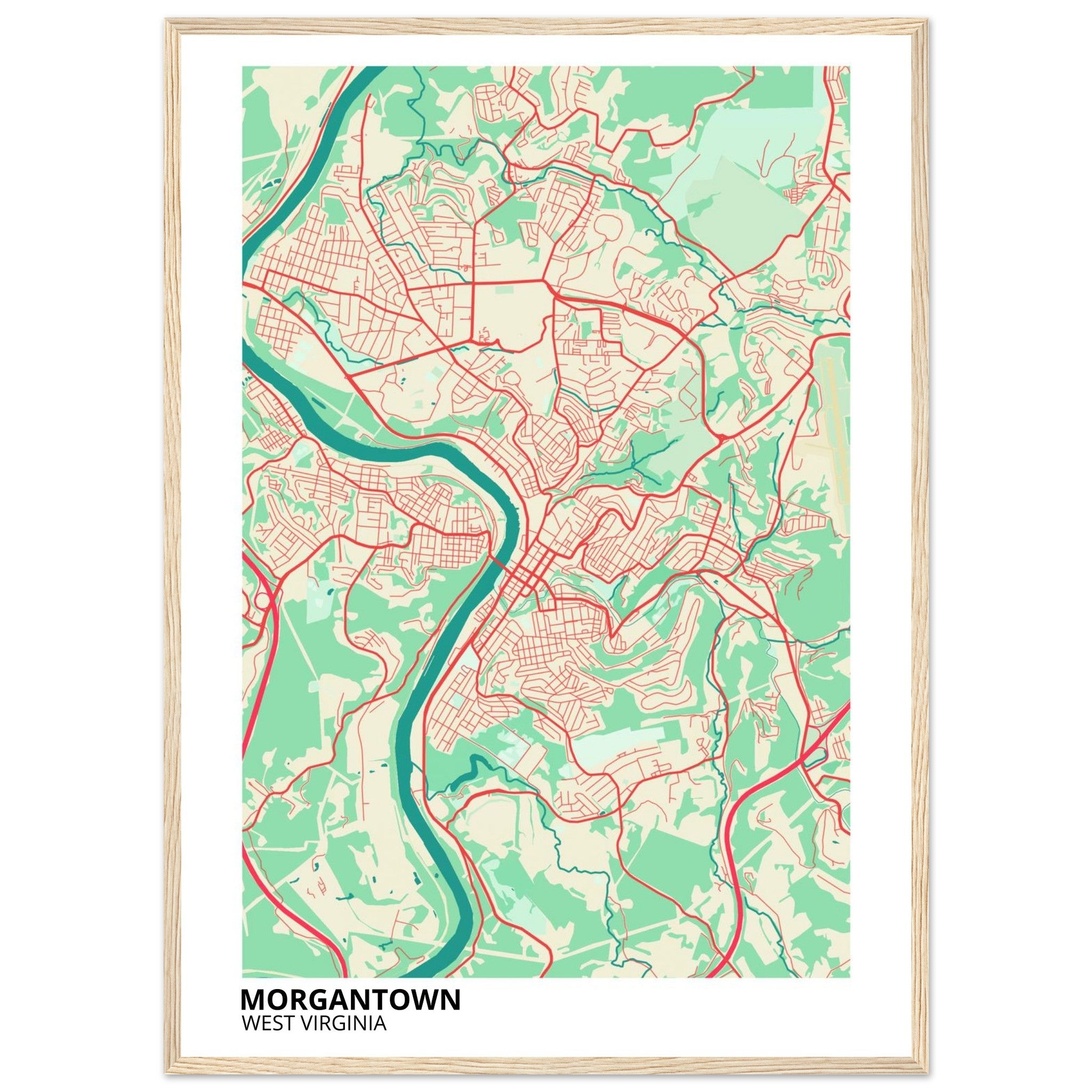Morgantown West Virginia City Map Poster | Custom Map Art Print - Ink And Atlas