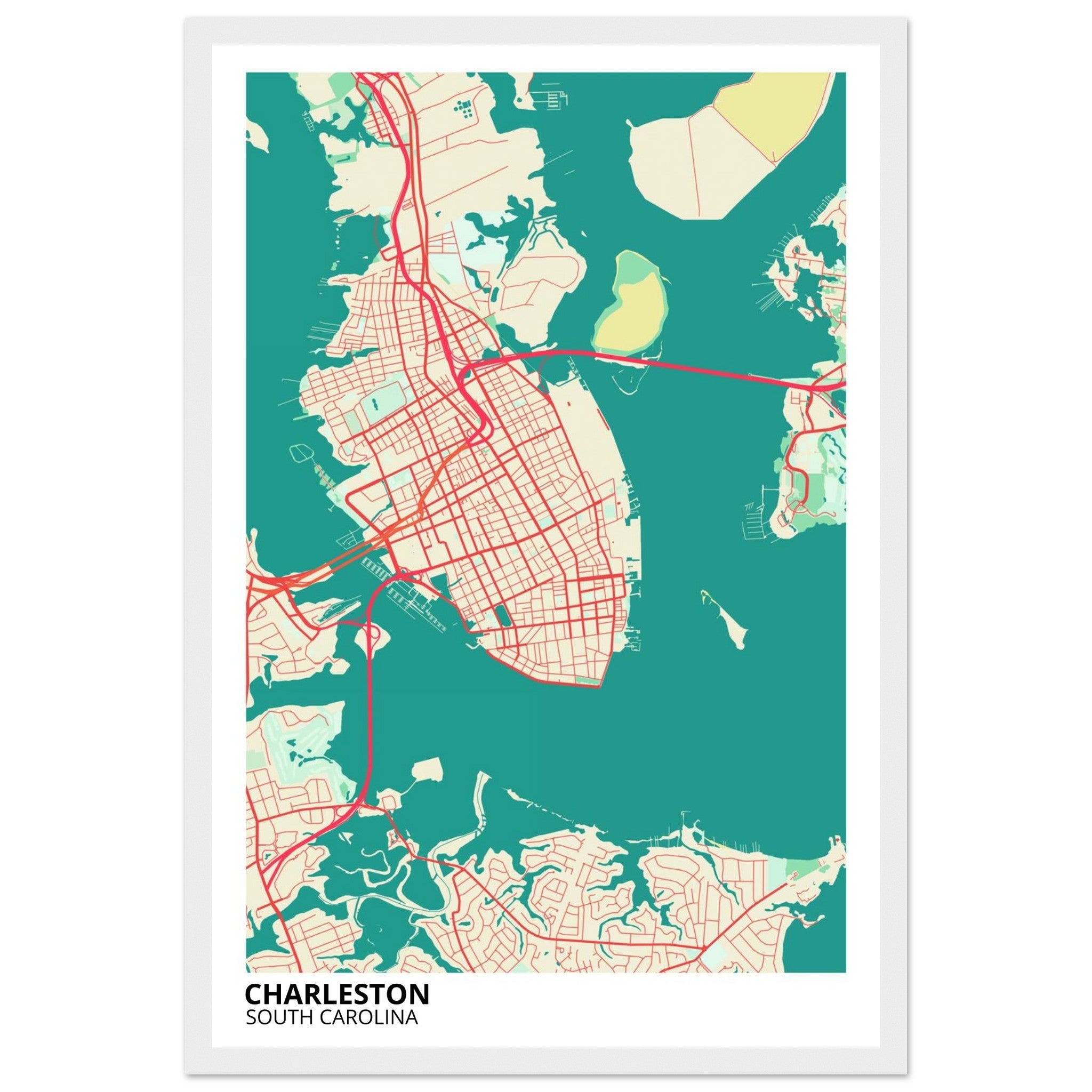 charleston map poster print