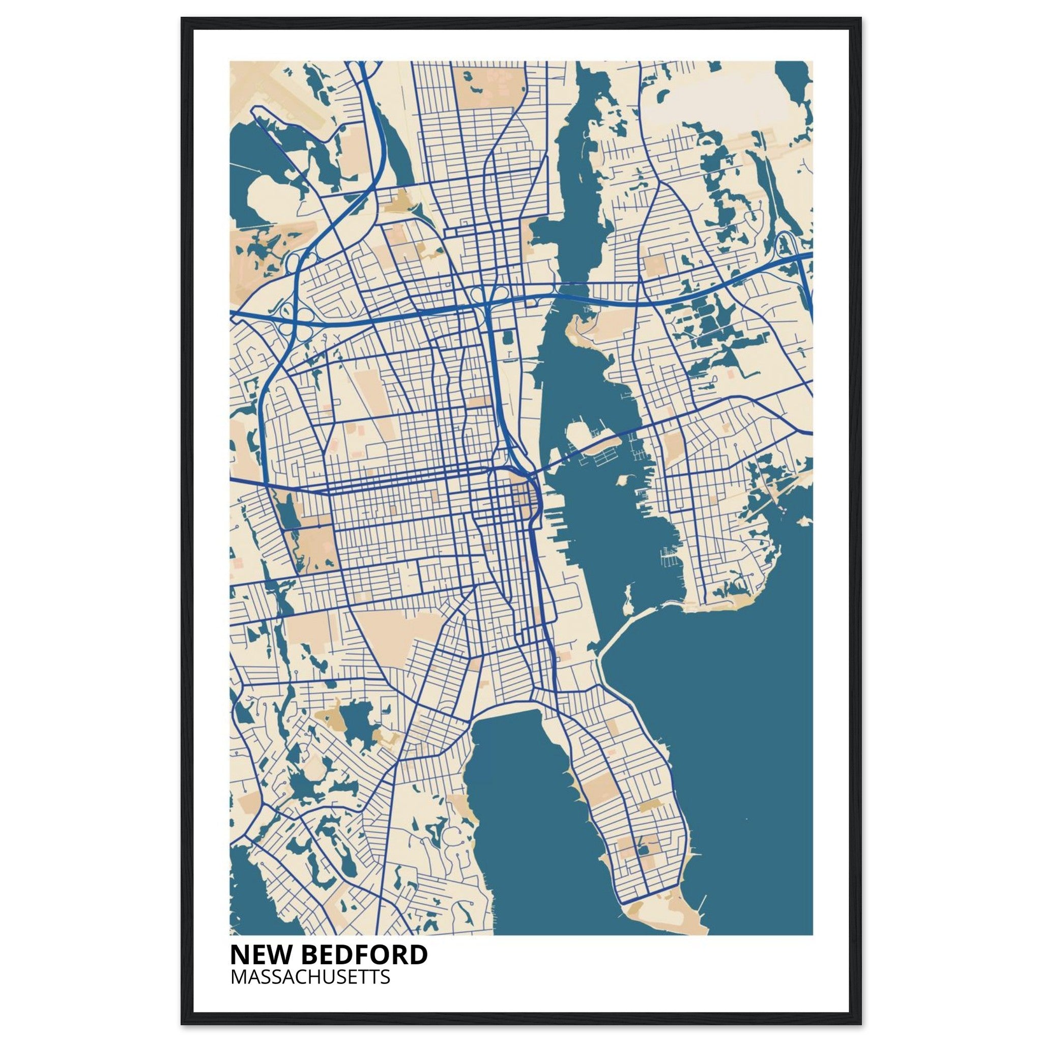 New Bedford Massachusetts City Map Poster | Custom Map Art Print - Ink And Atlas