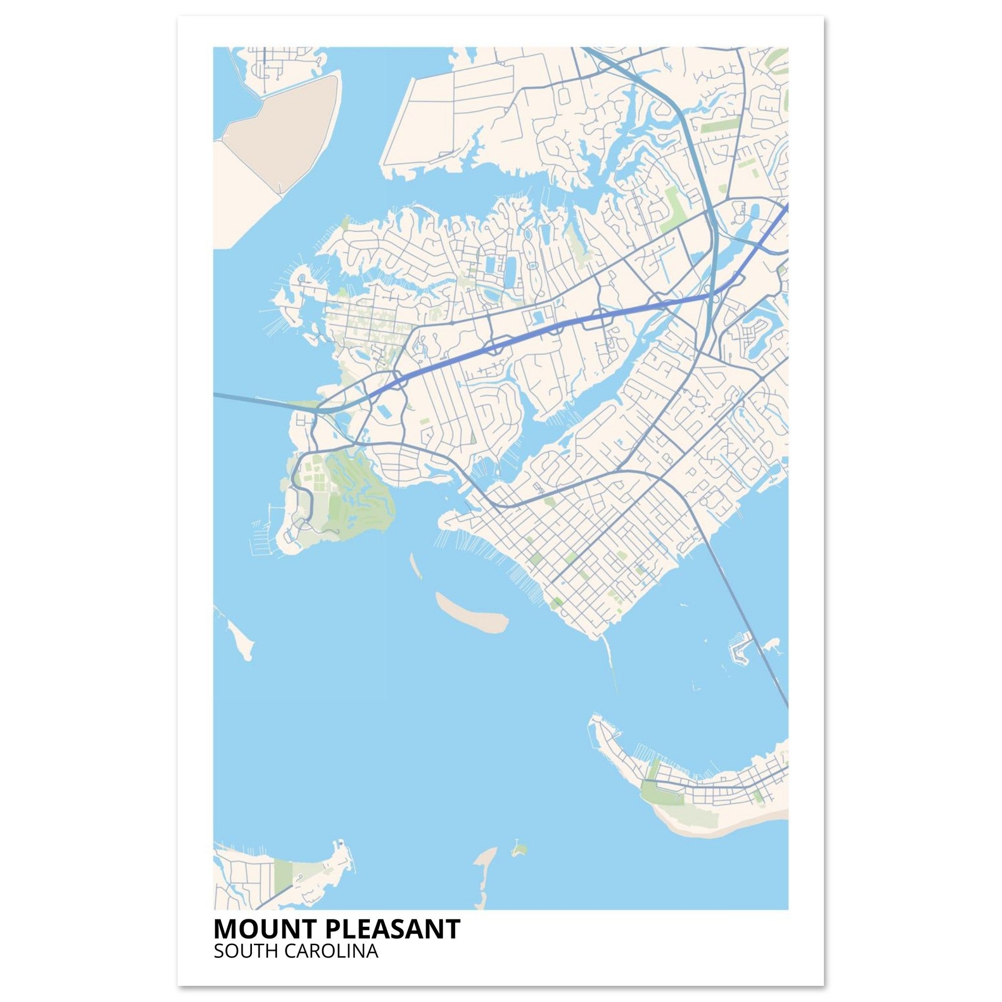 Mount Pleasant South Carolina City Map Poster | Custom Map Art Print - Ink And Atlas
