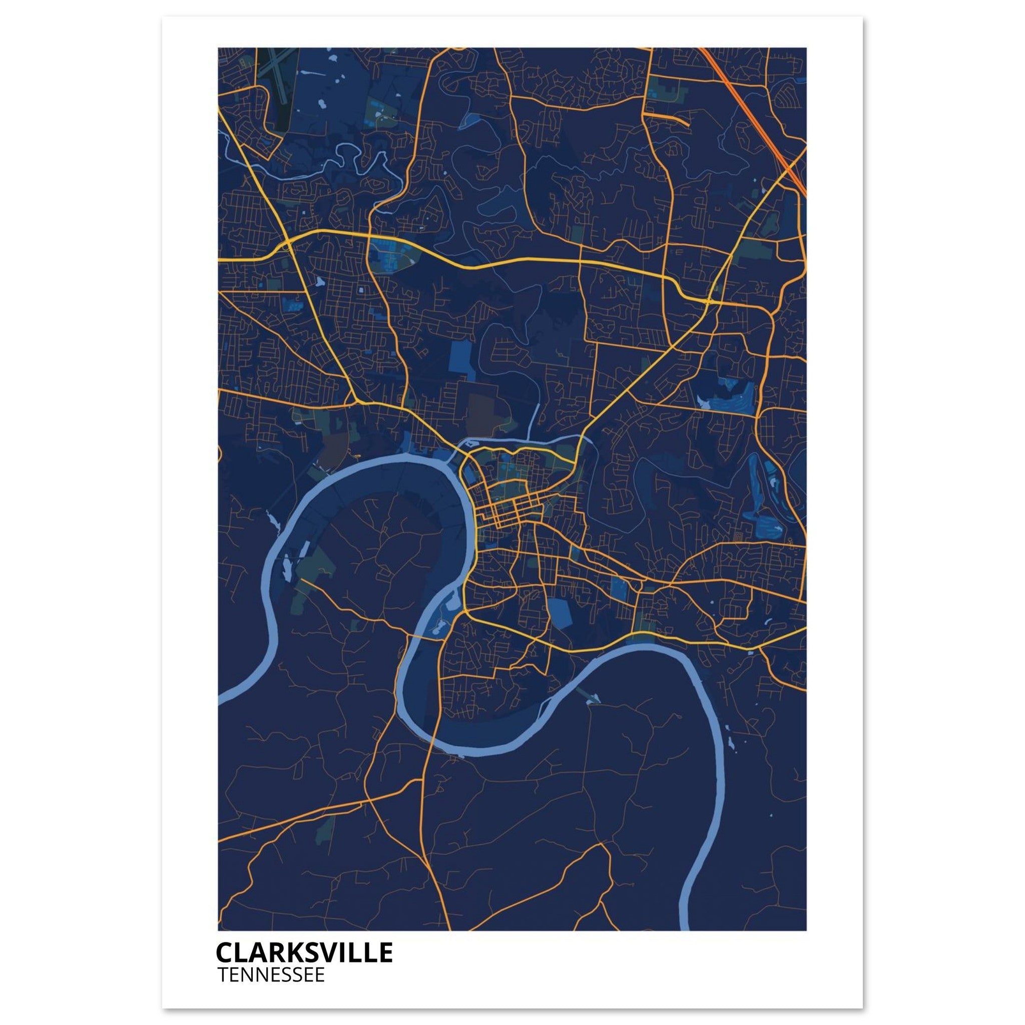 Clarksville Tennessee City Map Poster | Custom Map Art Print - Ink And Atlas