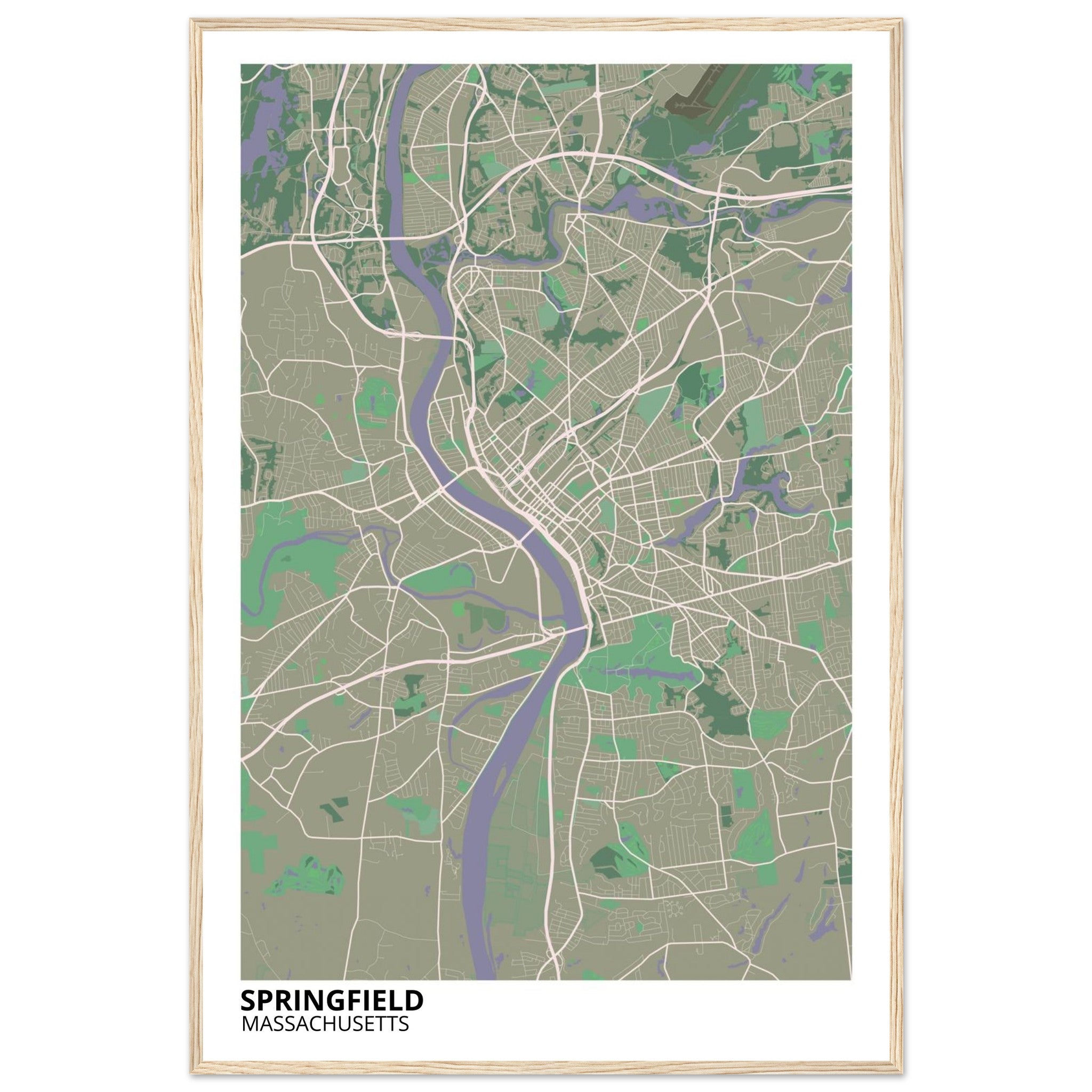Springfield Massachusetts City Map Poster | Custom Map Art Print - Ink And Atlas
