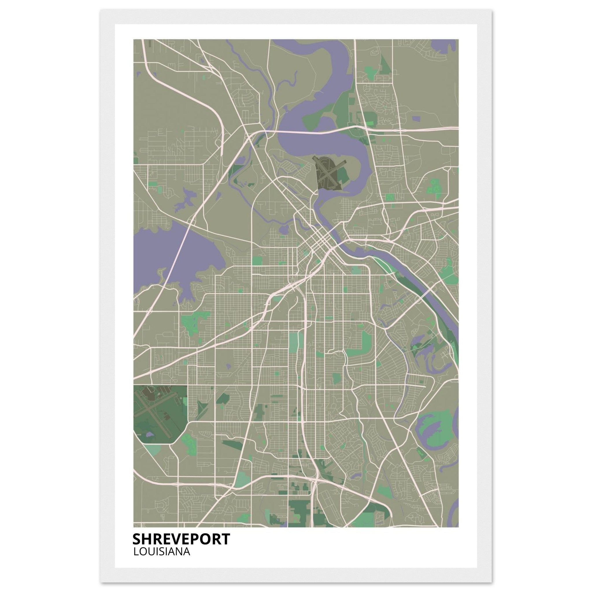 Shreveport Louisiana City Map Poster | Custom Map Art Print - Ink And Atlas