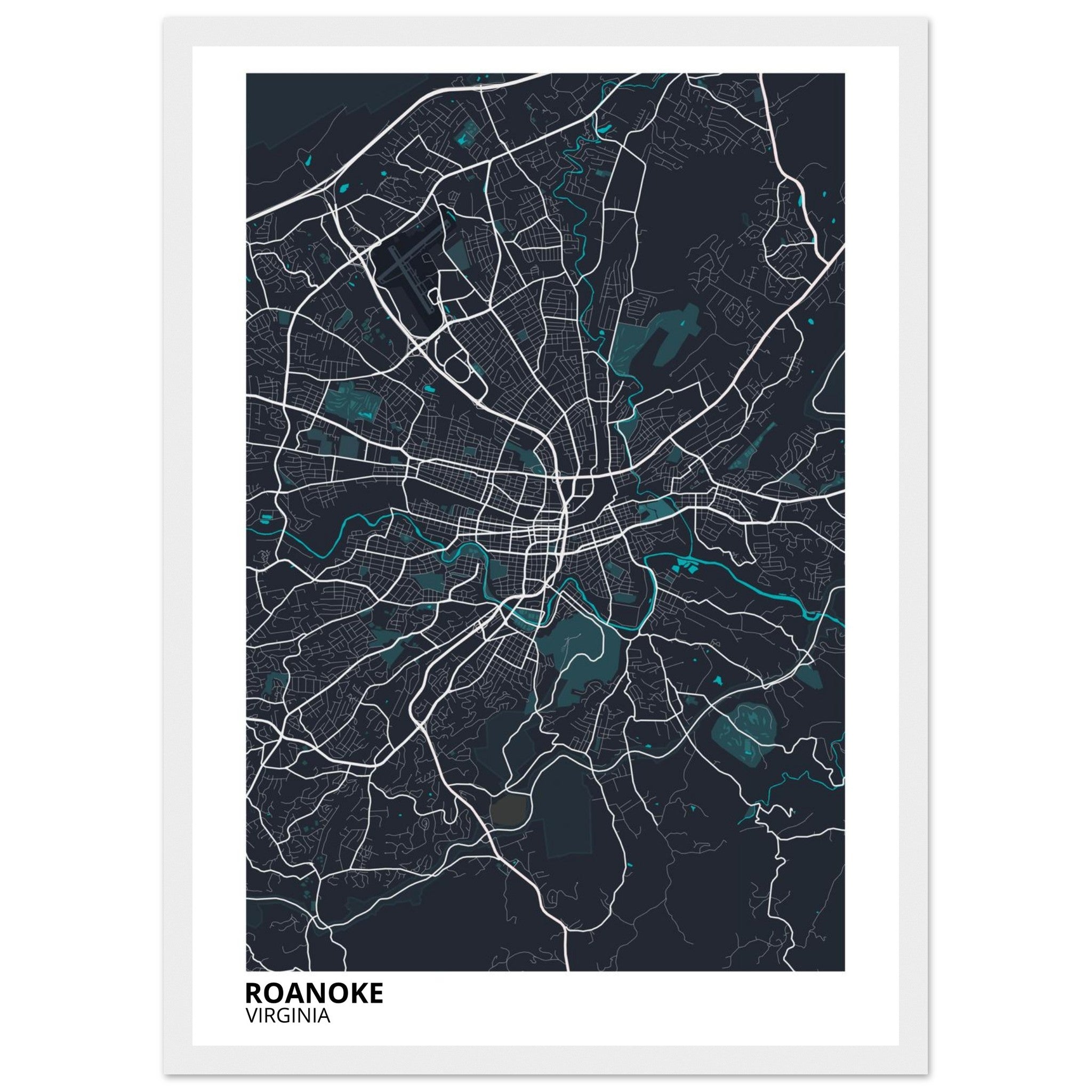 Roanoke Virginia City Map Poster | Custom Map Art Print - Ink And Atlas
