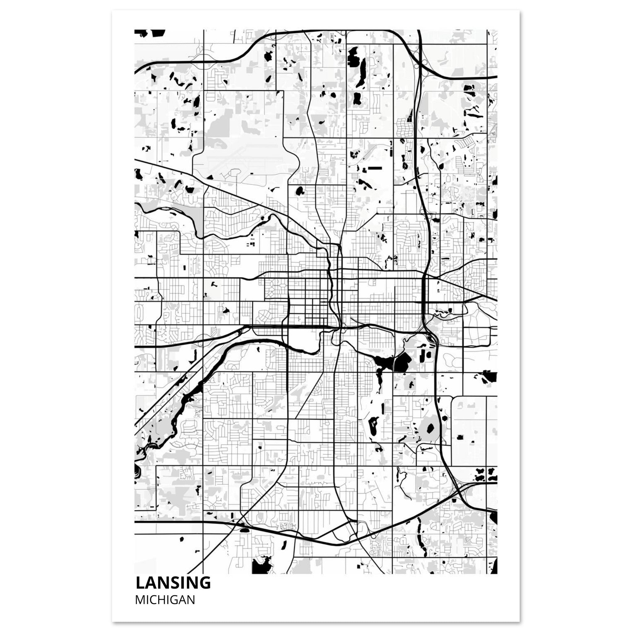 lansing map poster print