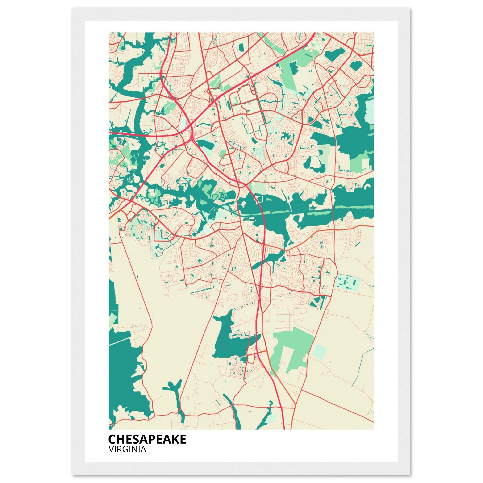 Chesapeake Virginia City Map Poster | Custom Map Art Print - Ink And Atlas
