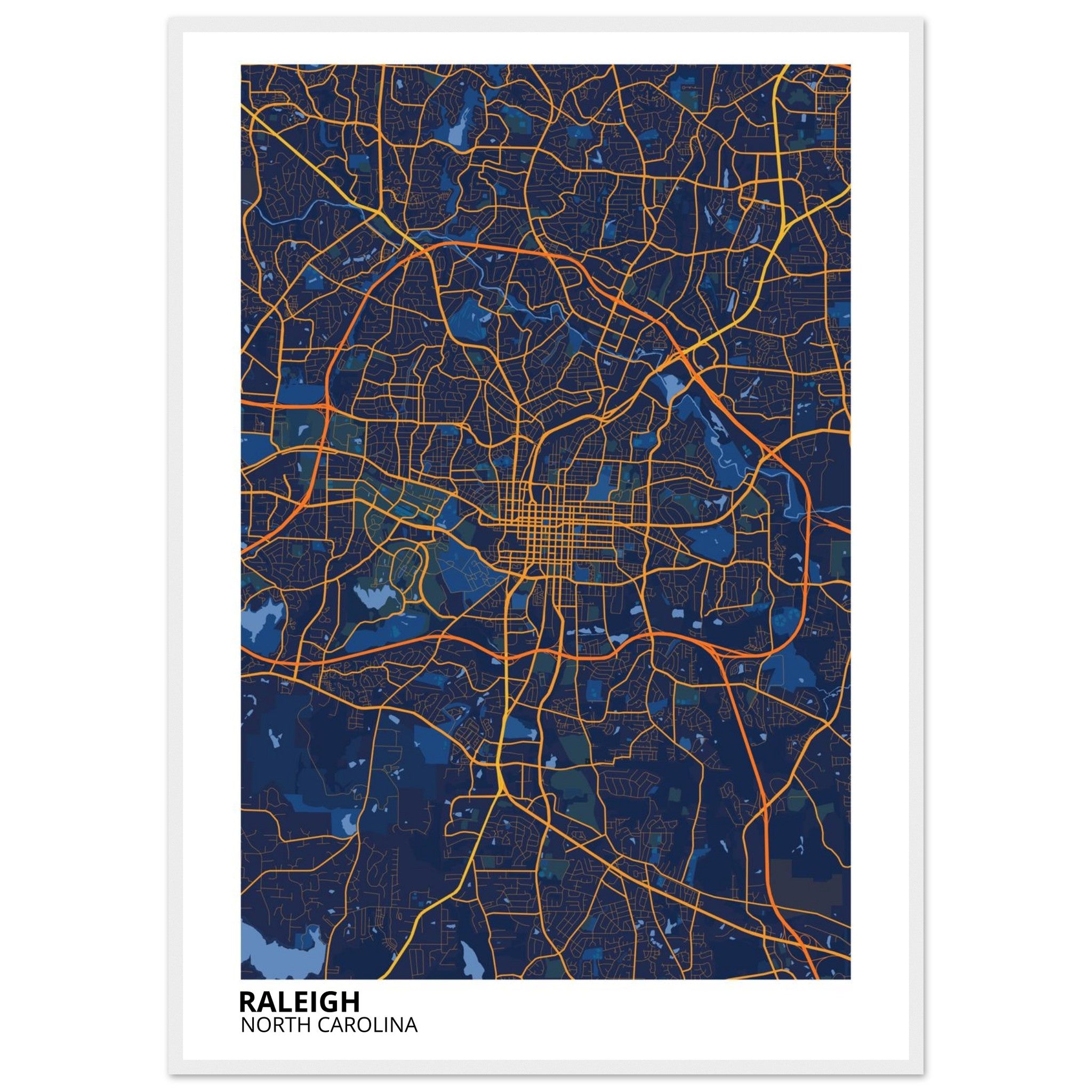 raleigh map poster print