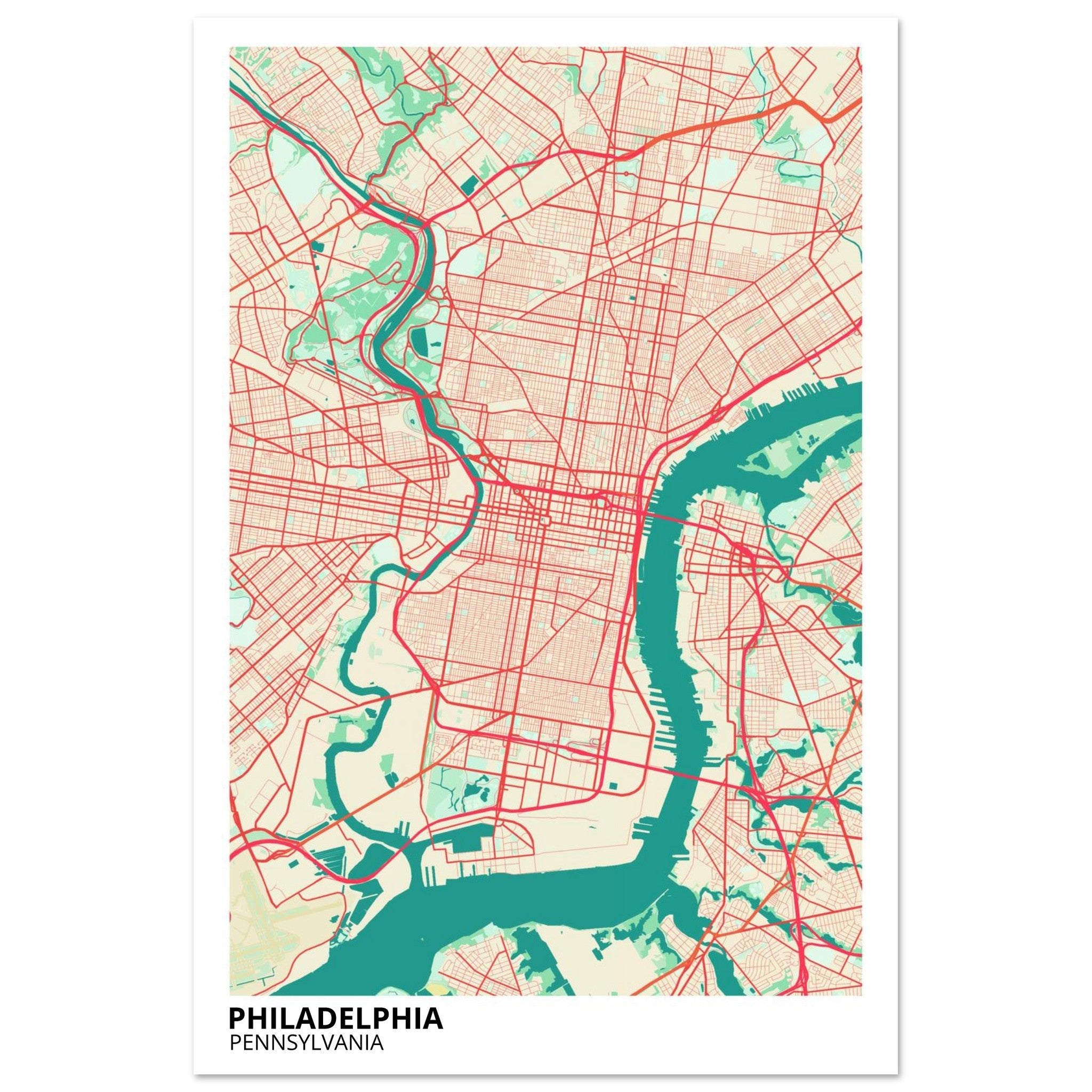 philadelphia map poster print