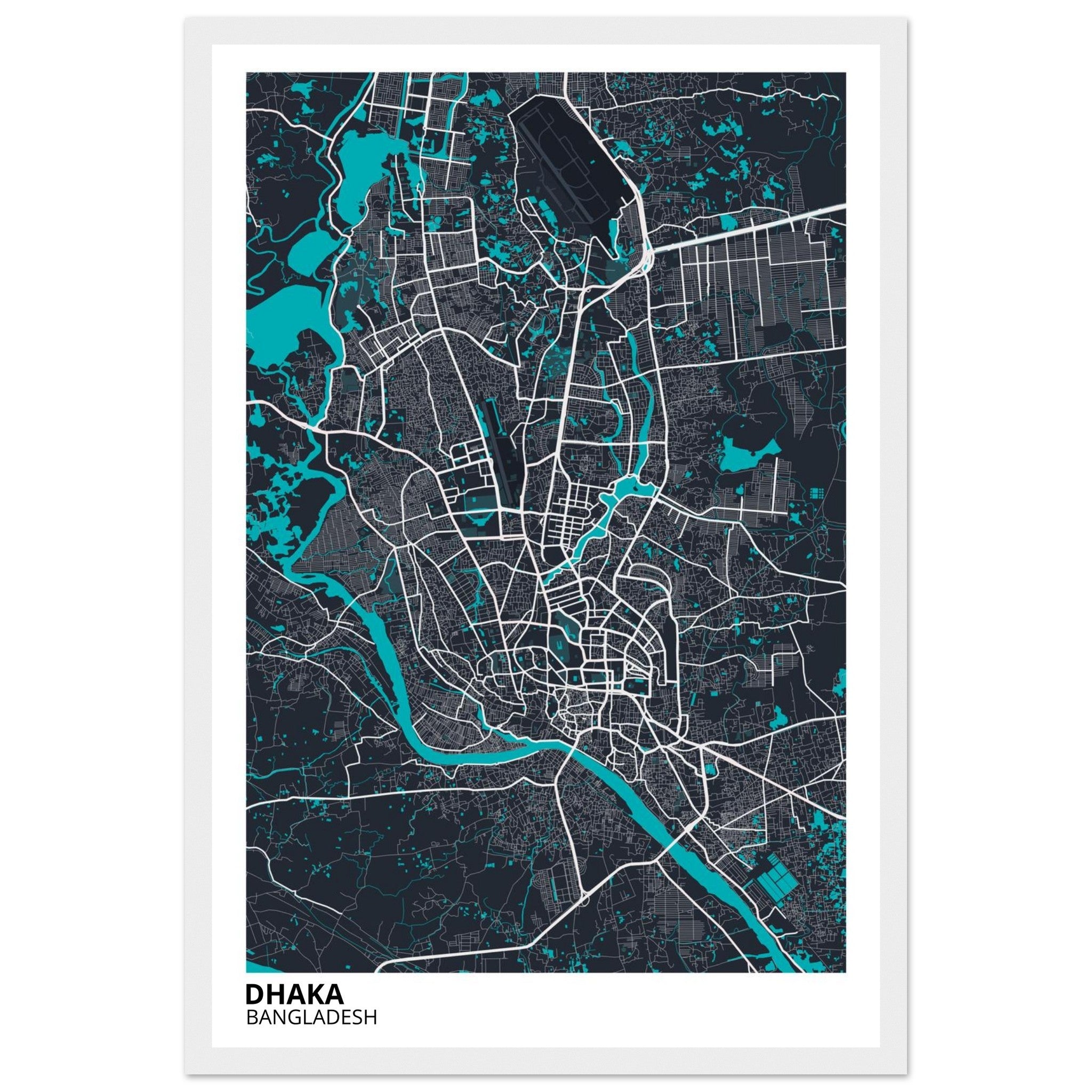 dhaka bangladesh map poster print