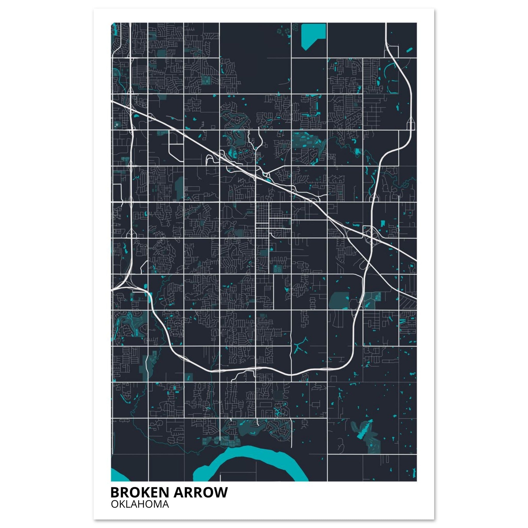 Broken Arrow Oklahoma City Map Poster | Custom Map Art Print - Ink And Atlas