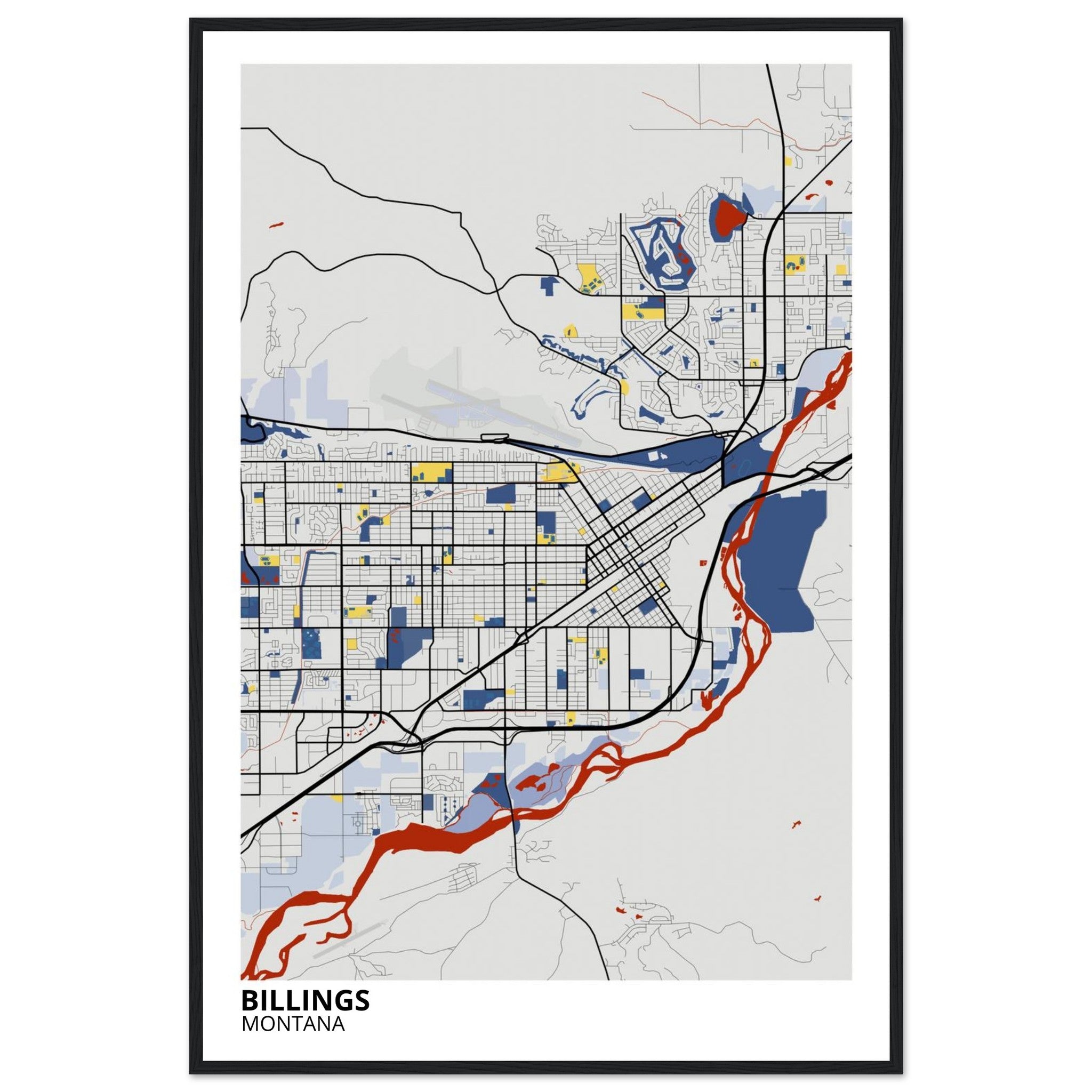 billings montana map poster print