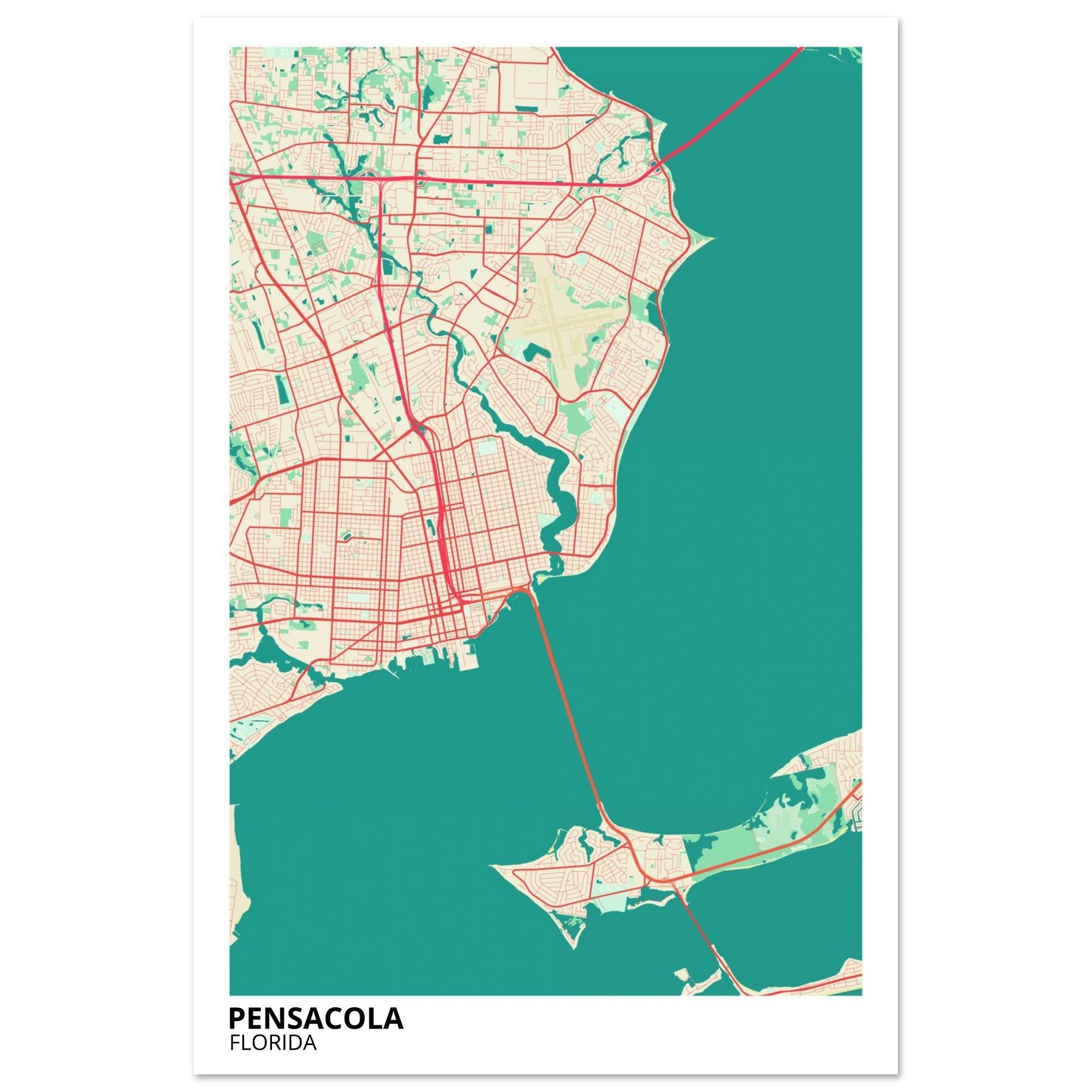 Pensacola Florida City Map Poster | Custom Map Art Print - Ink And Atlas
