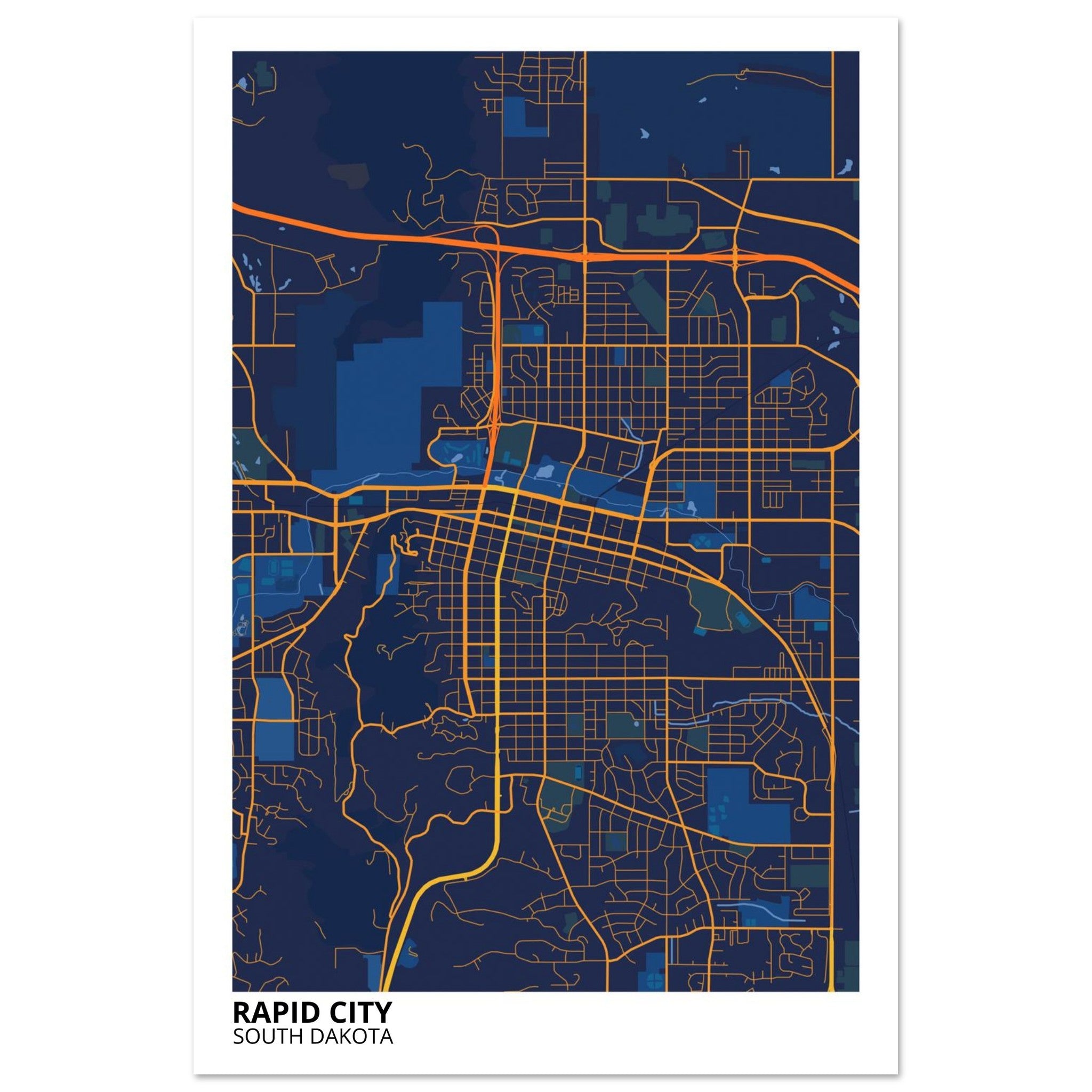 Rapid City South Dakota City Map Poster | Custom Map Art Print - Ink And Atlas