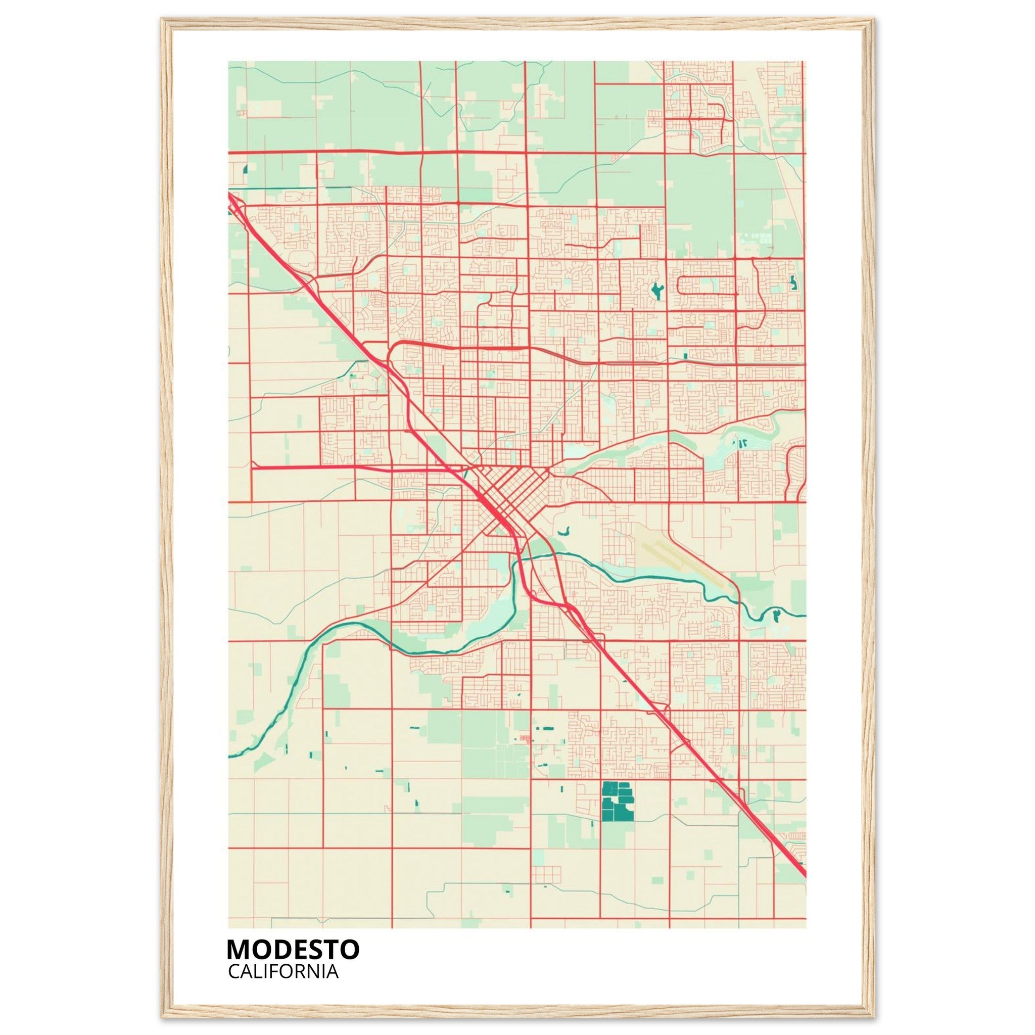 Modesto California City Map Poster | Custom Map Art Print - Ink And Atlas