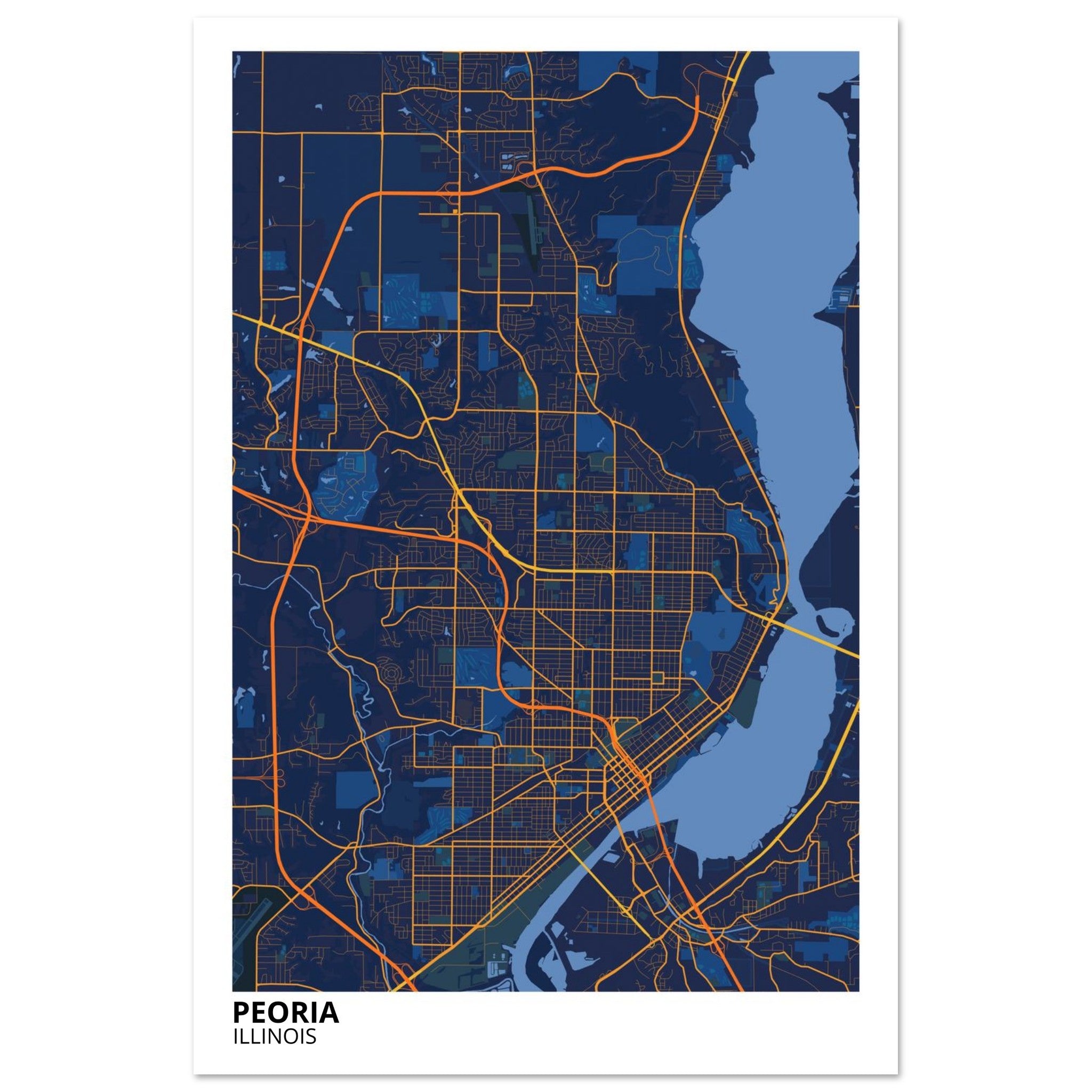 Peoria Illinois City Map Poster | Custom Map Art Print - Ink And Atlas
