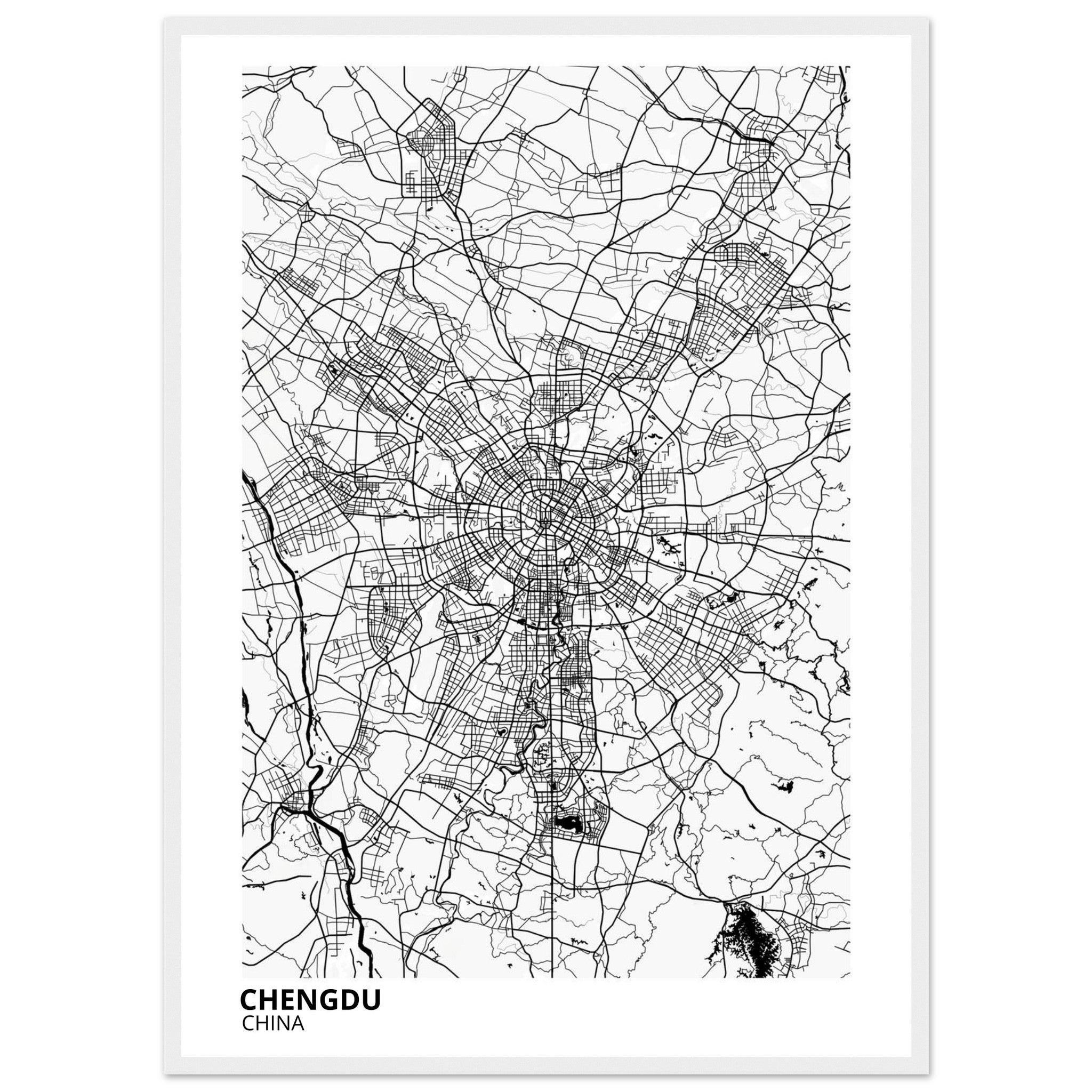 chengdu china map poster print
