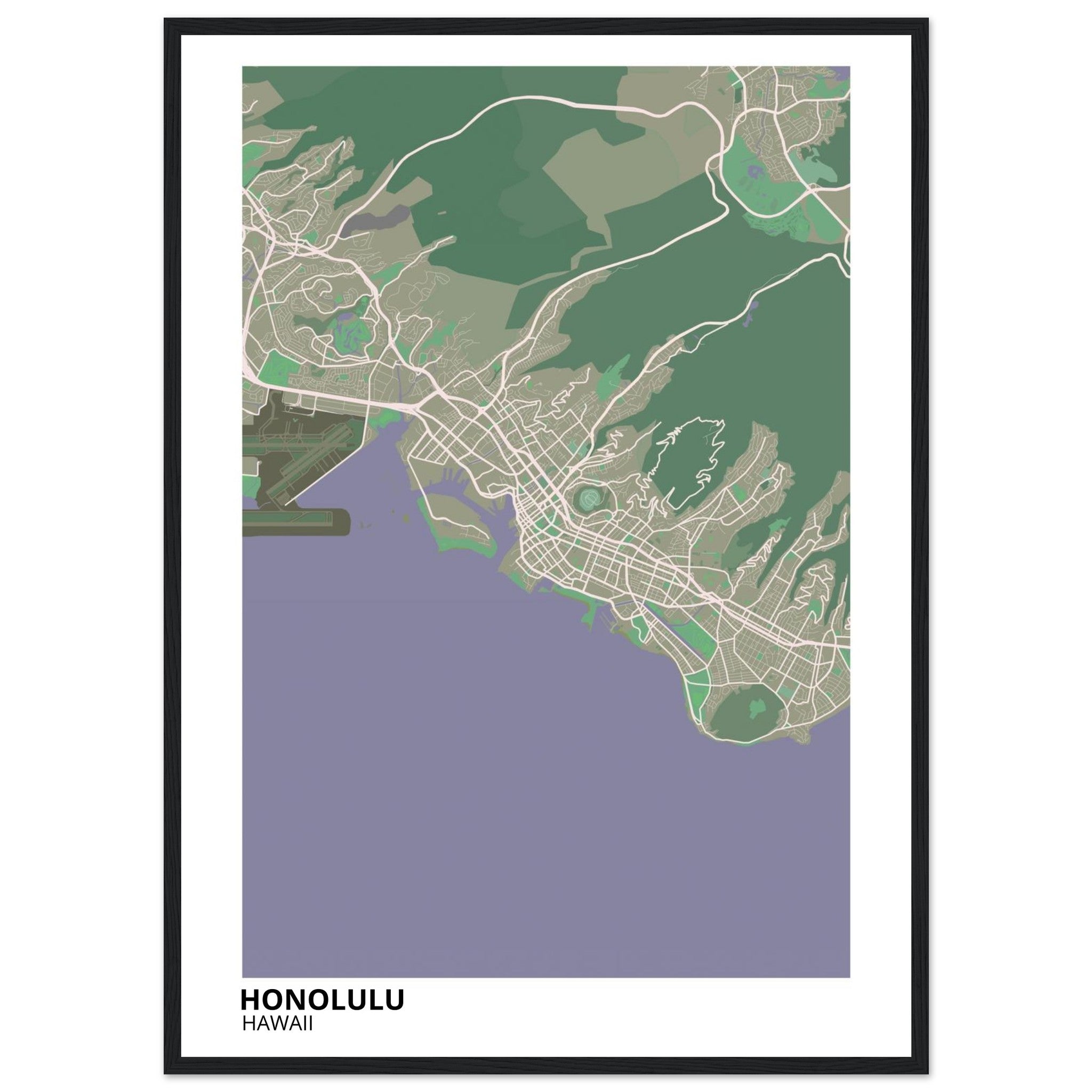 honolulu map poster print