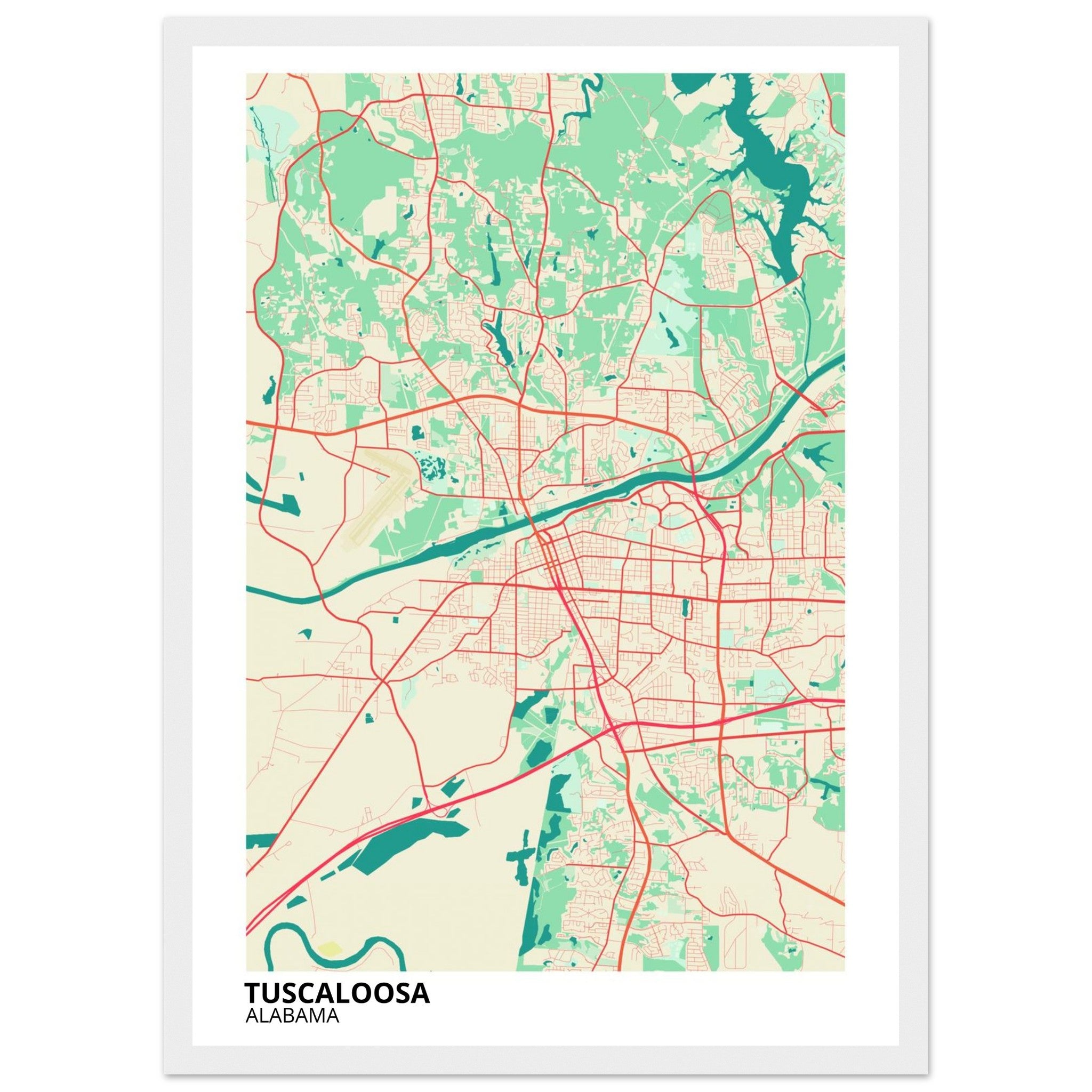 Tuscaloosa Alabama City Map Poster | Custom Map Art Print - Ink And Atlas