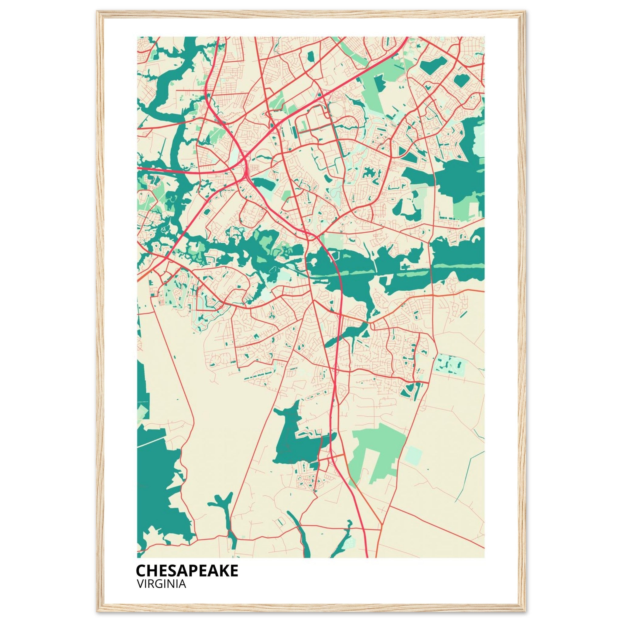 Chesapeake Virginia City Map Poster | Custom Map Art Print - Ink And Atlas