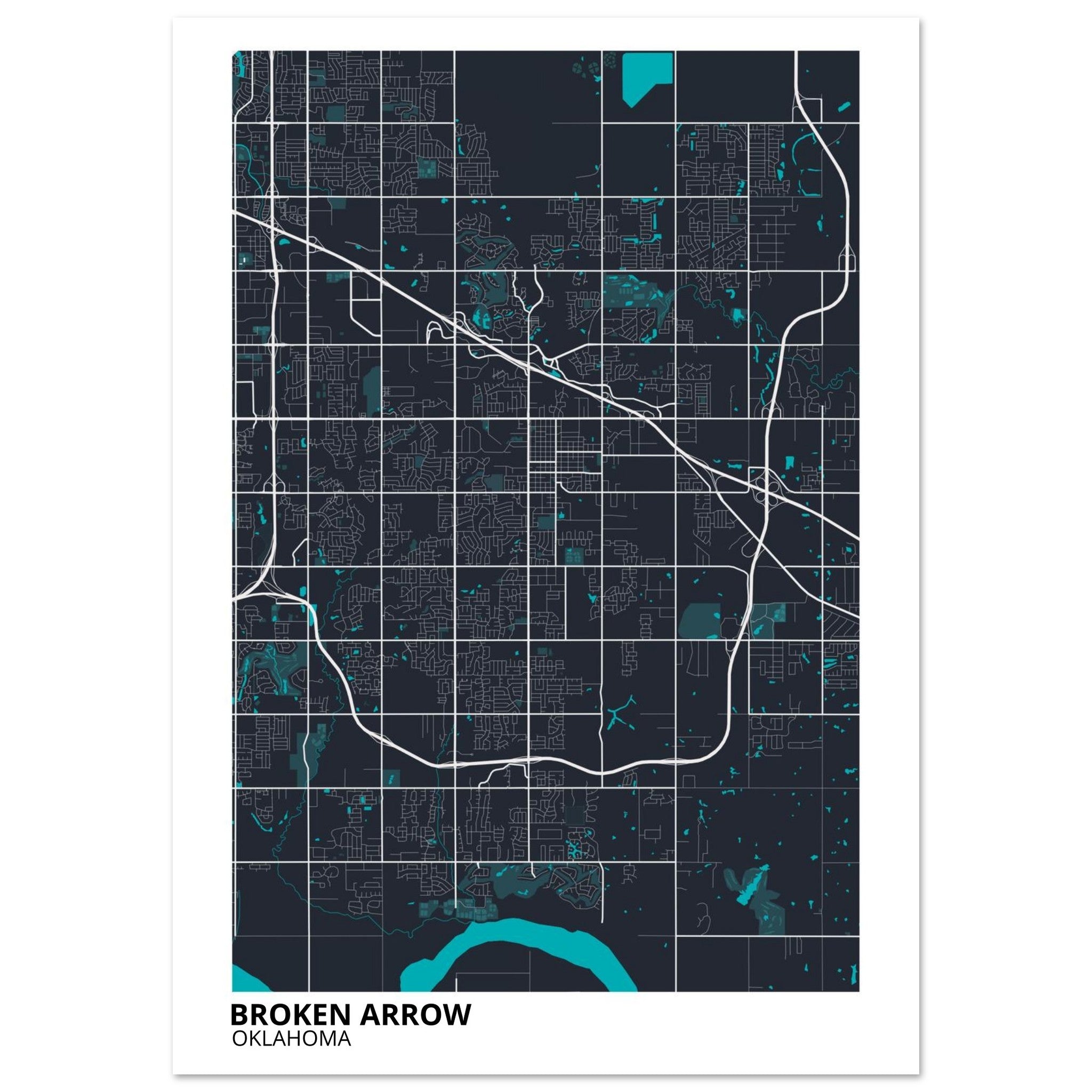 Broken Arrow Oklahoma City Map Poster | Custom Map Art Print - Ink And Atlas