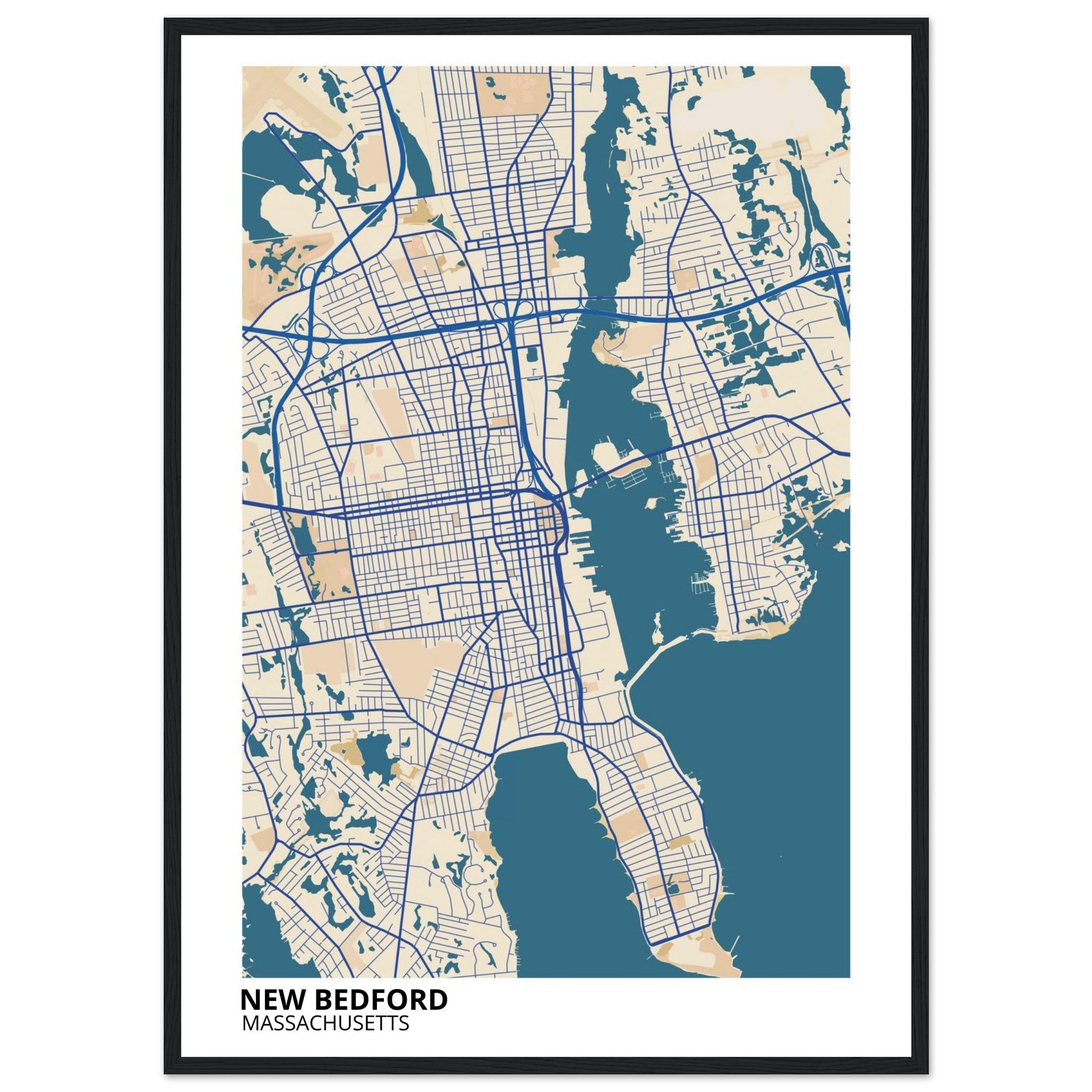 New Bedford Massachusetts City Map Poster | Custom Map Art Print - Ink And Atlas